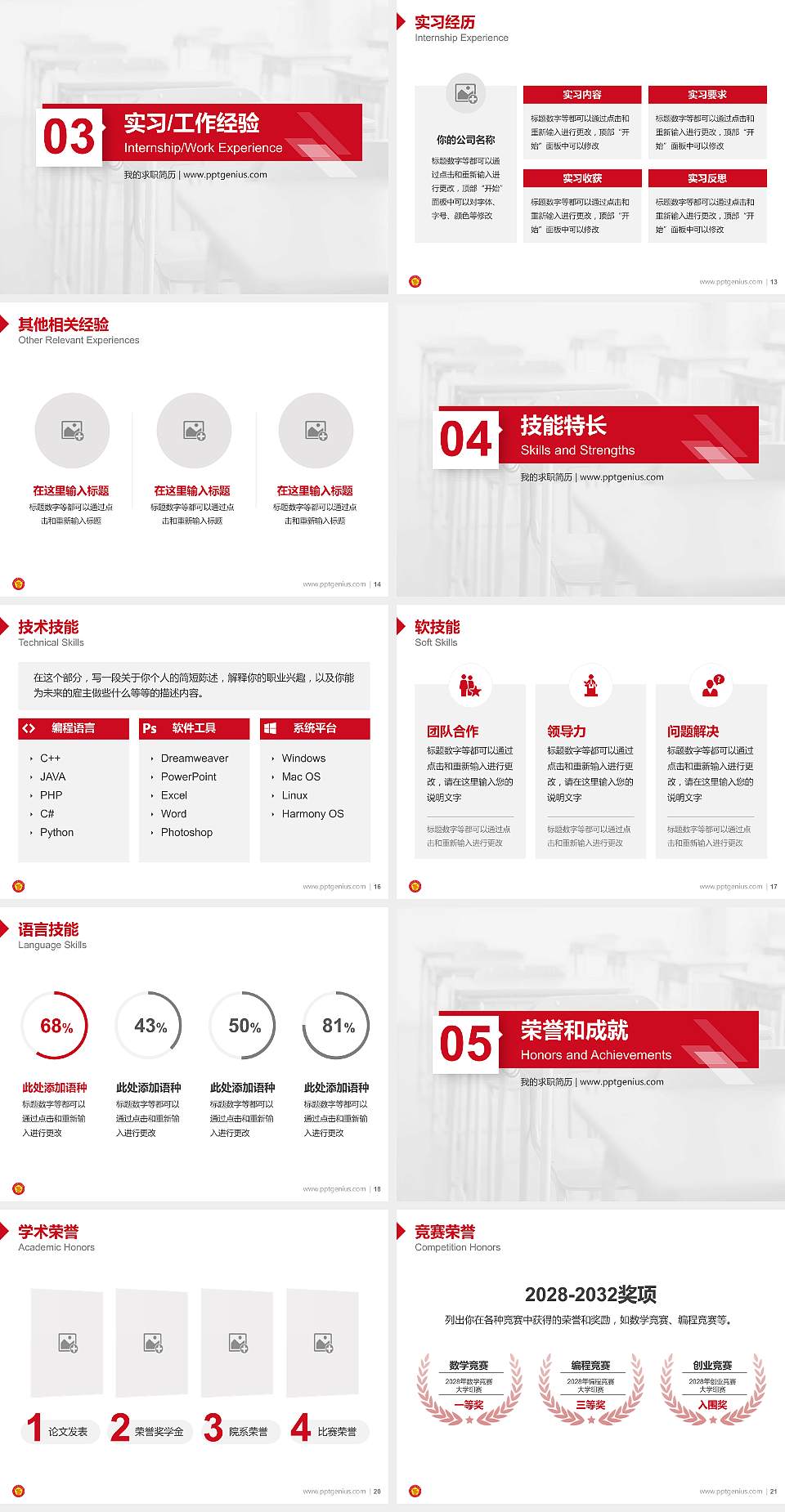 山西青年职业学院教师/学生通用个人简历PPT模板下载4:3格式幻灯片预览图3