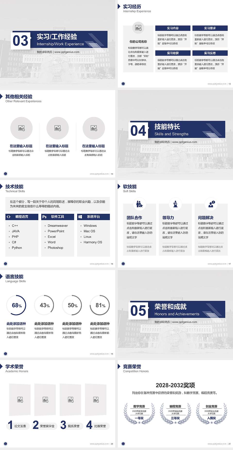 石嘴山工贸职业技术学院教师/学生通用个人简历PPT模板下载4:3格式幻灯片预览图3