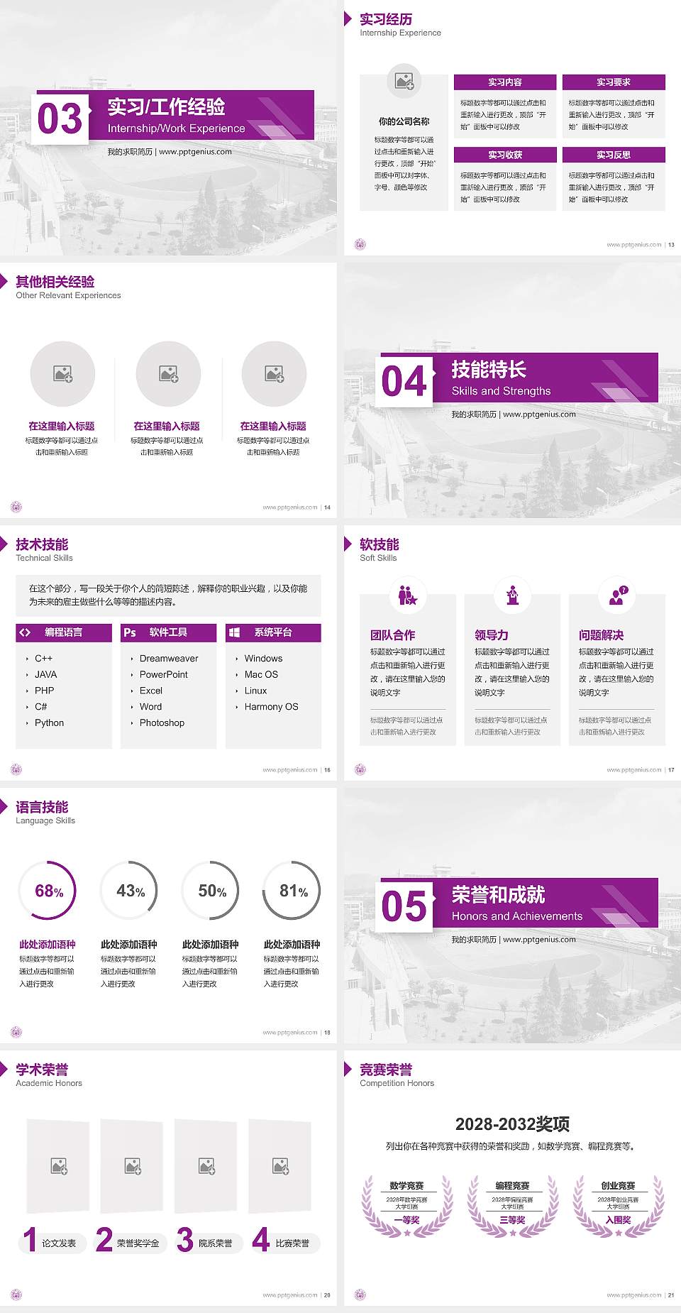 南京理工大学教师/学生通用个人简历PPT模板下载4:3格式幻灯片预览图3