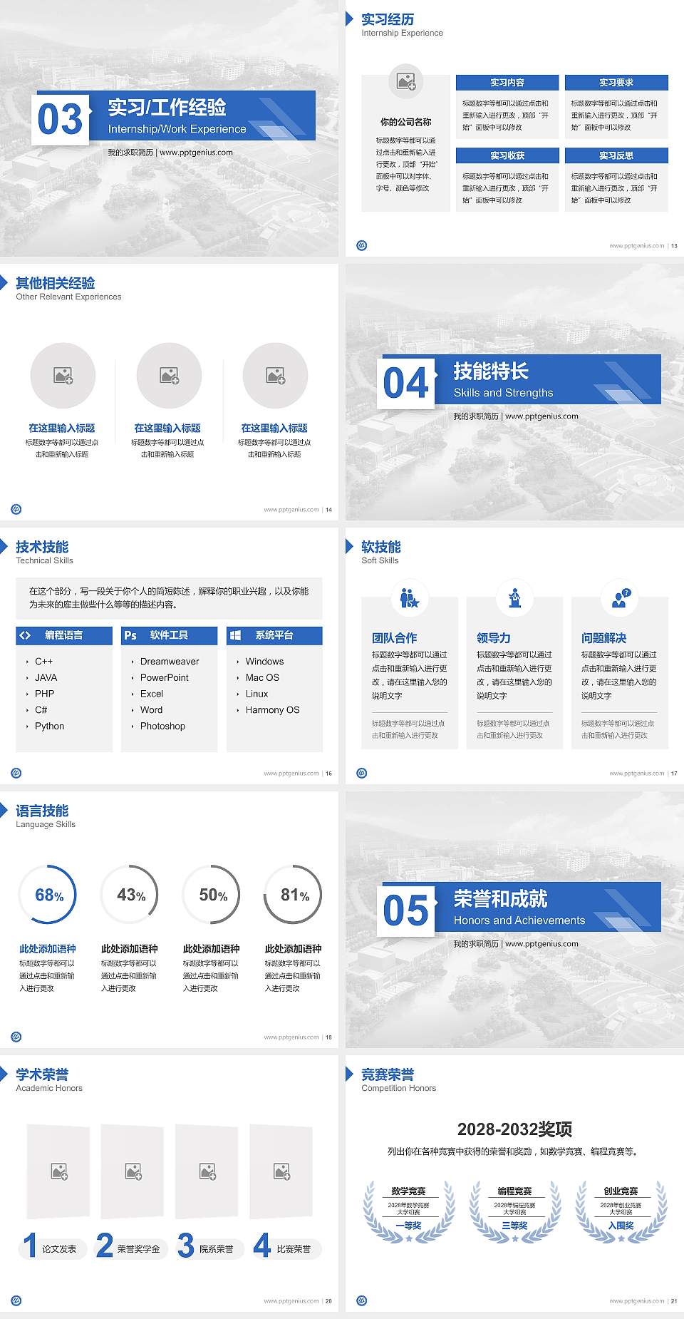 眉山职业技术学院教师/学生通用个人简历PPT模板下载4:3格式幻灯片预览图3