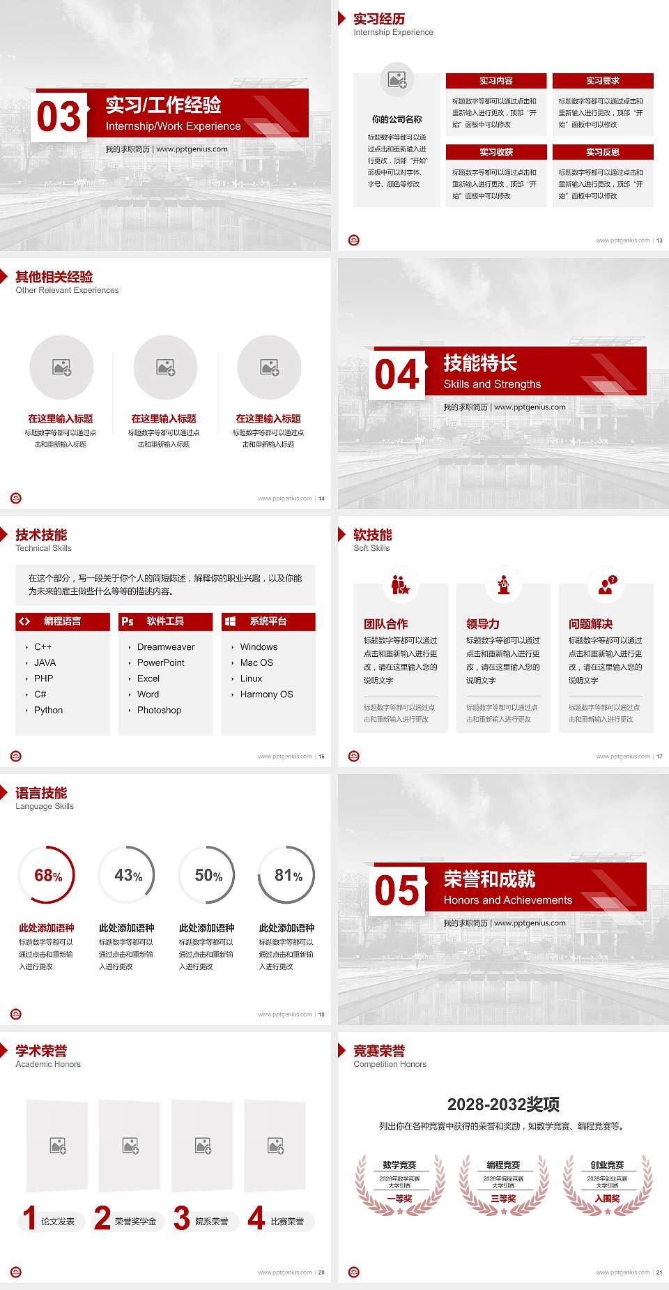 江苏电子信息职业学院教师/学生通用个人简历PPT模板下载4:3格式幻灯片预览图3
