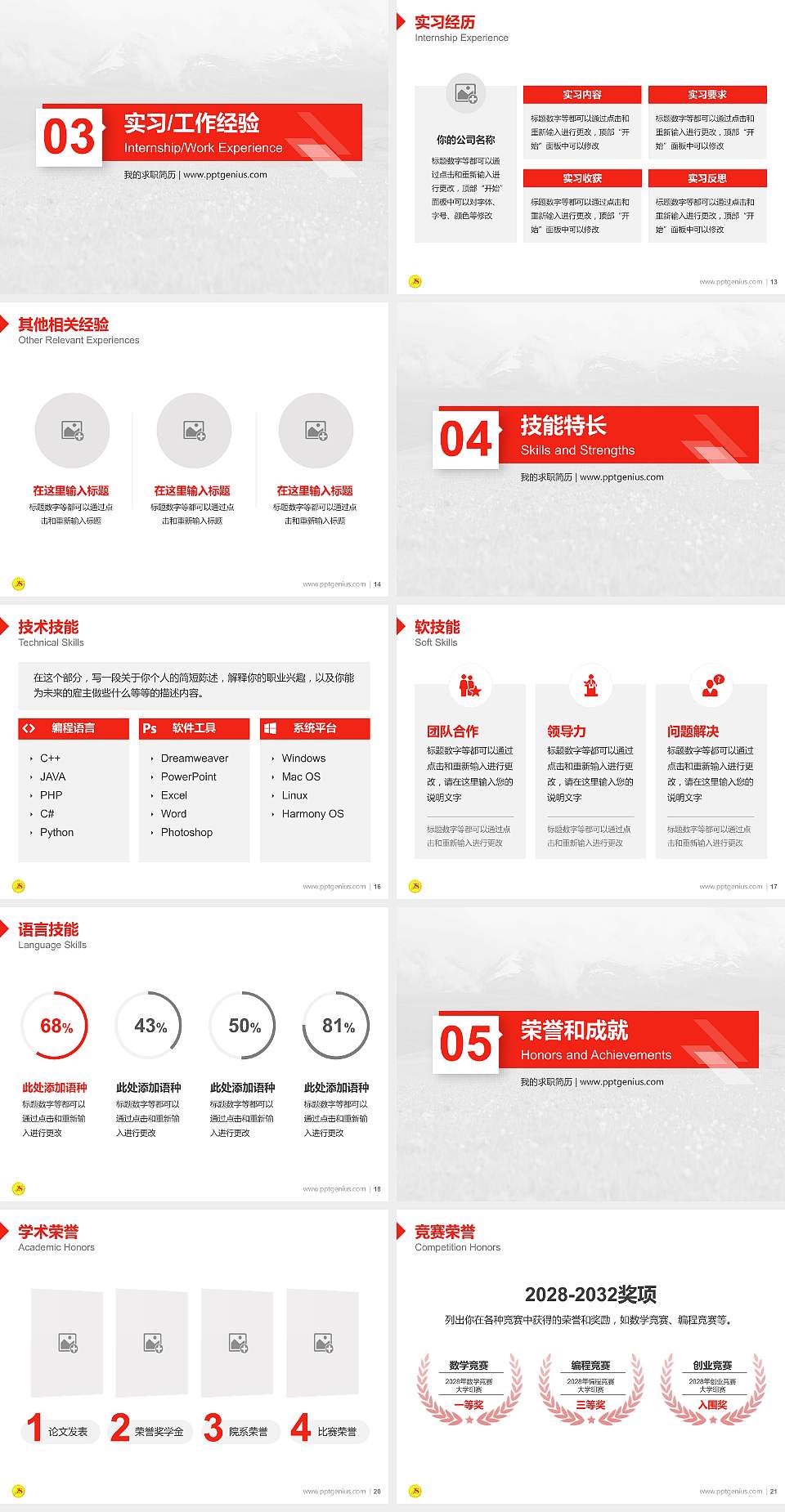 伊犁职业技术学院教师/学生通用个人简历PPT模板下载4:3格式幻灯片预览图3
