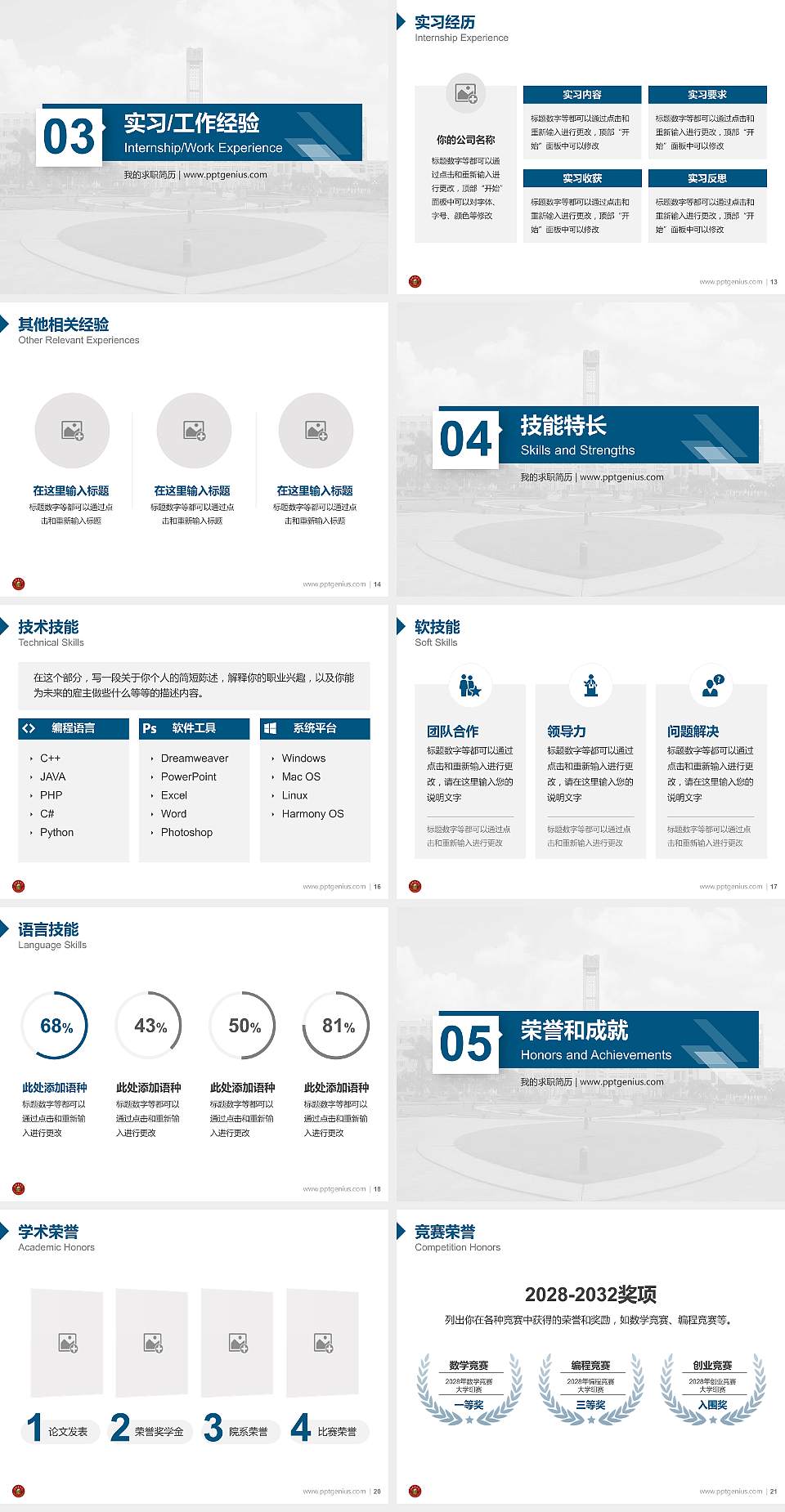 海南医学院教师/学生通用个人简历PPT模板下载4:3格式幻灯片预览图3