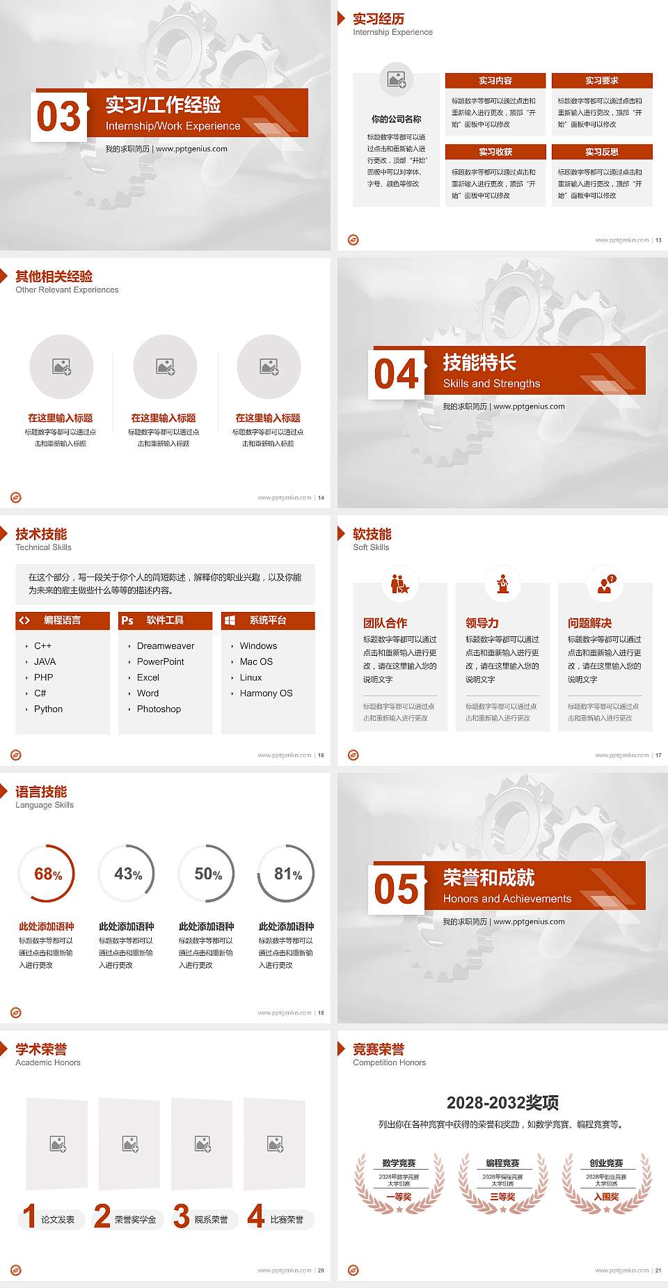 山东工业职业学院教师/学生通用个人简历PPT模板下载4:3格式幻灯片预览图3