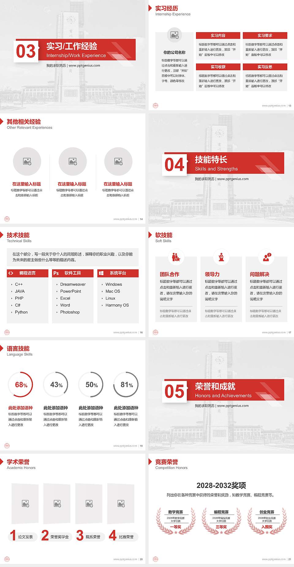 江西农业大学南昌商学院教师/学生通用个人简历PPT模板下载4:3格式幻灯片预览图3