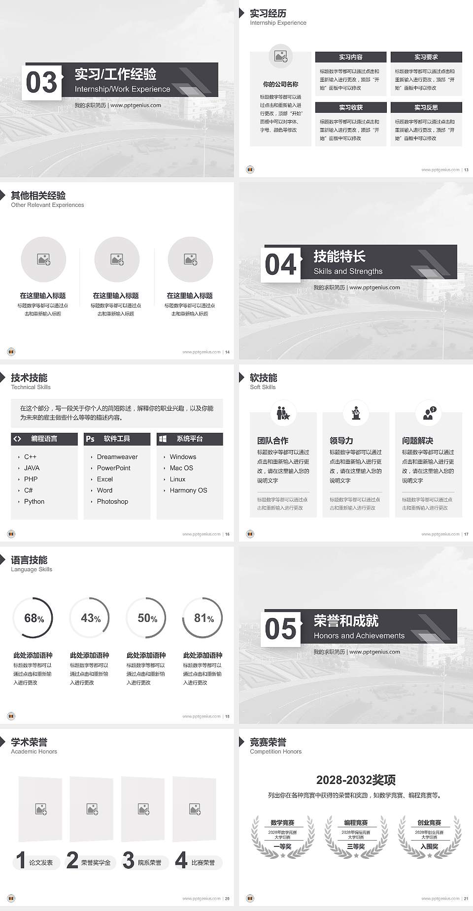 宁波城市职业技术学院教师/学生通用个人简历PPT模板下载4:3格式幻灯片预览图3
