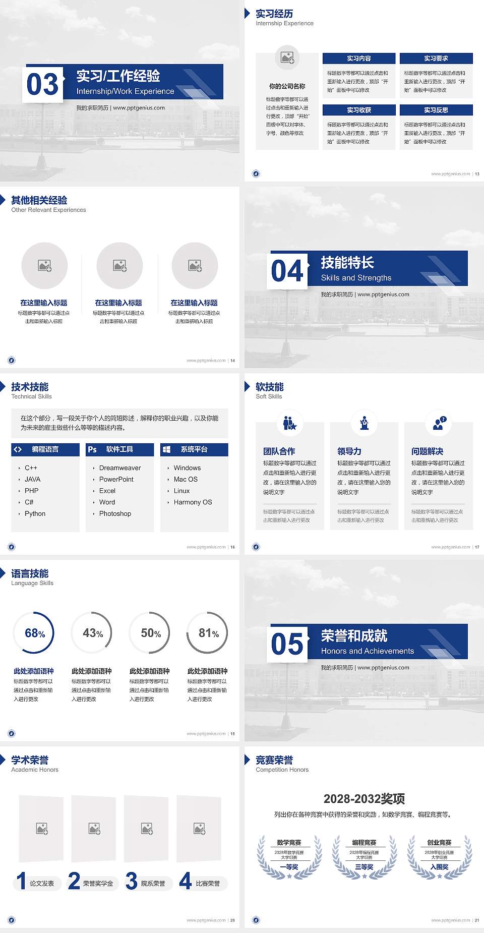 潞安职业技术学院教师/学生通用个人简历PPT模板下载4:3格式幻灯片预览图3