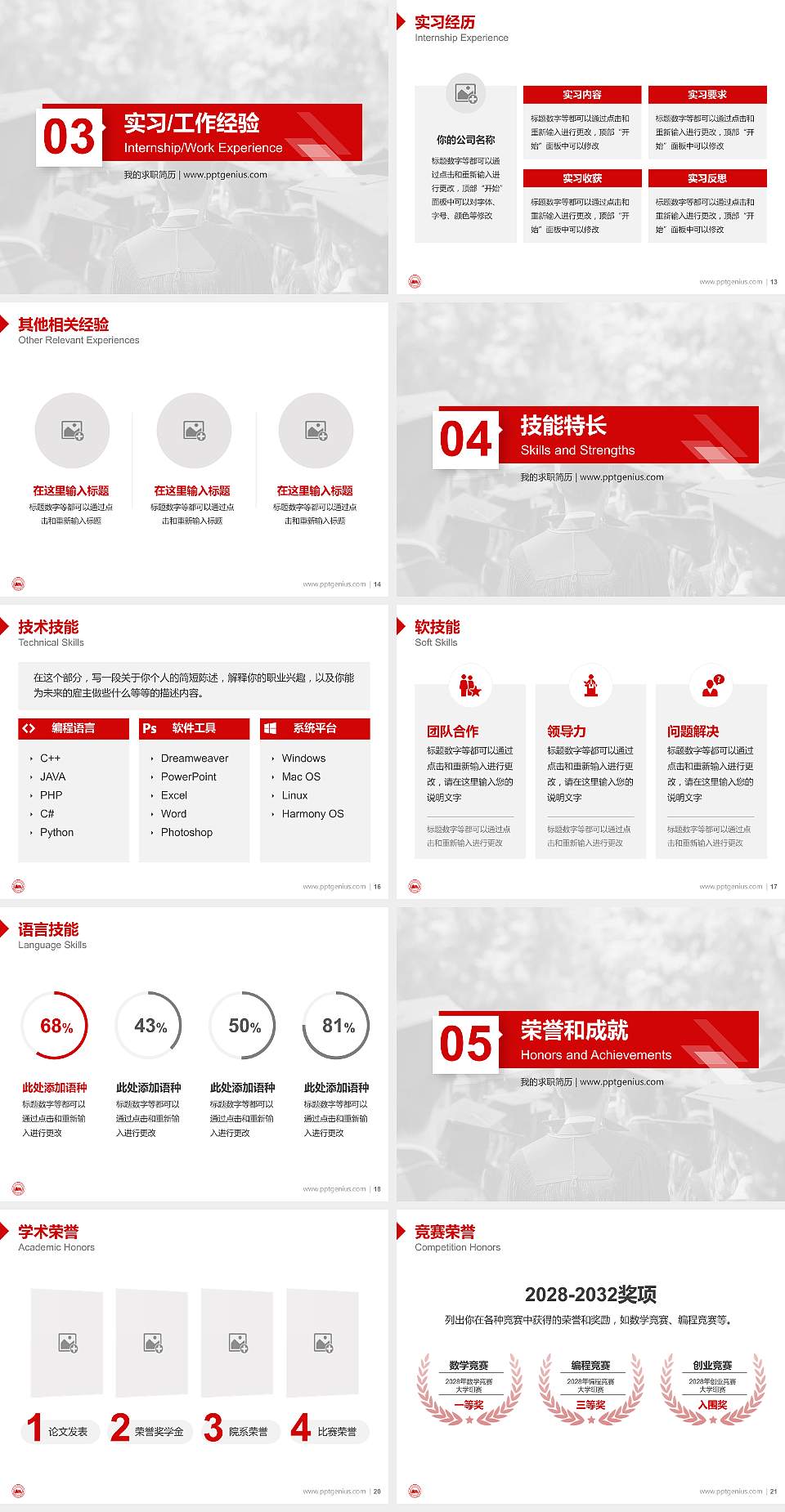 钟山职业技术学院教师/学生通用个人简历PPT模板下载4:3格式幻灯片预览图3