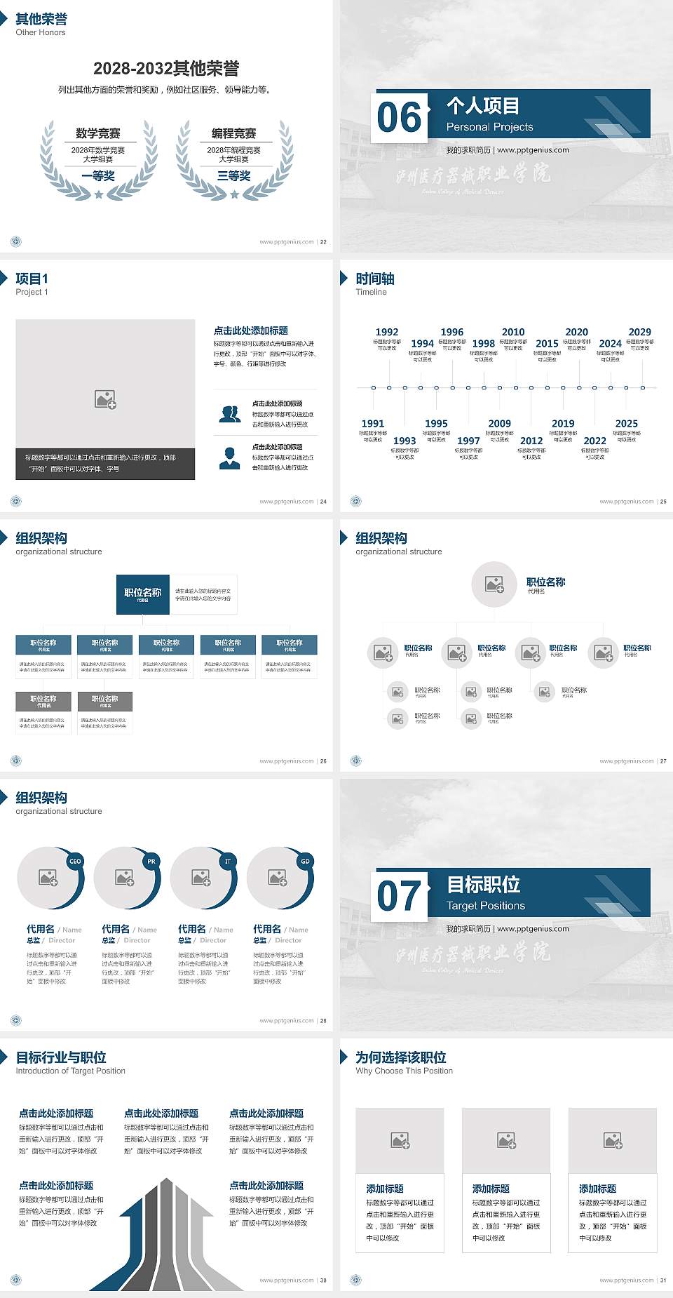 泸州医疗器械职业学院教师/学生通用个人简历PPT模板下载4:3格式幻灯片预览图4