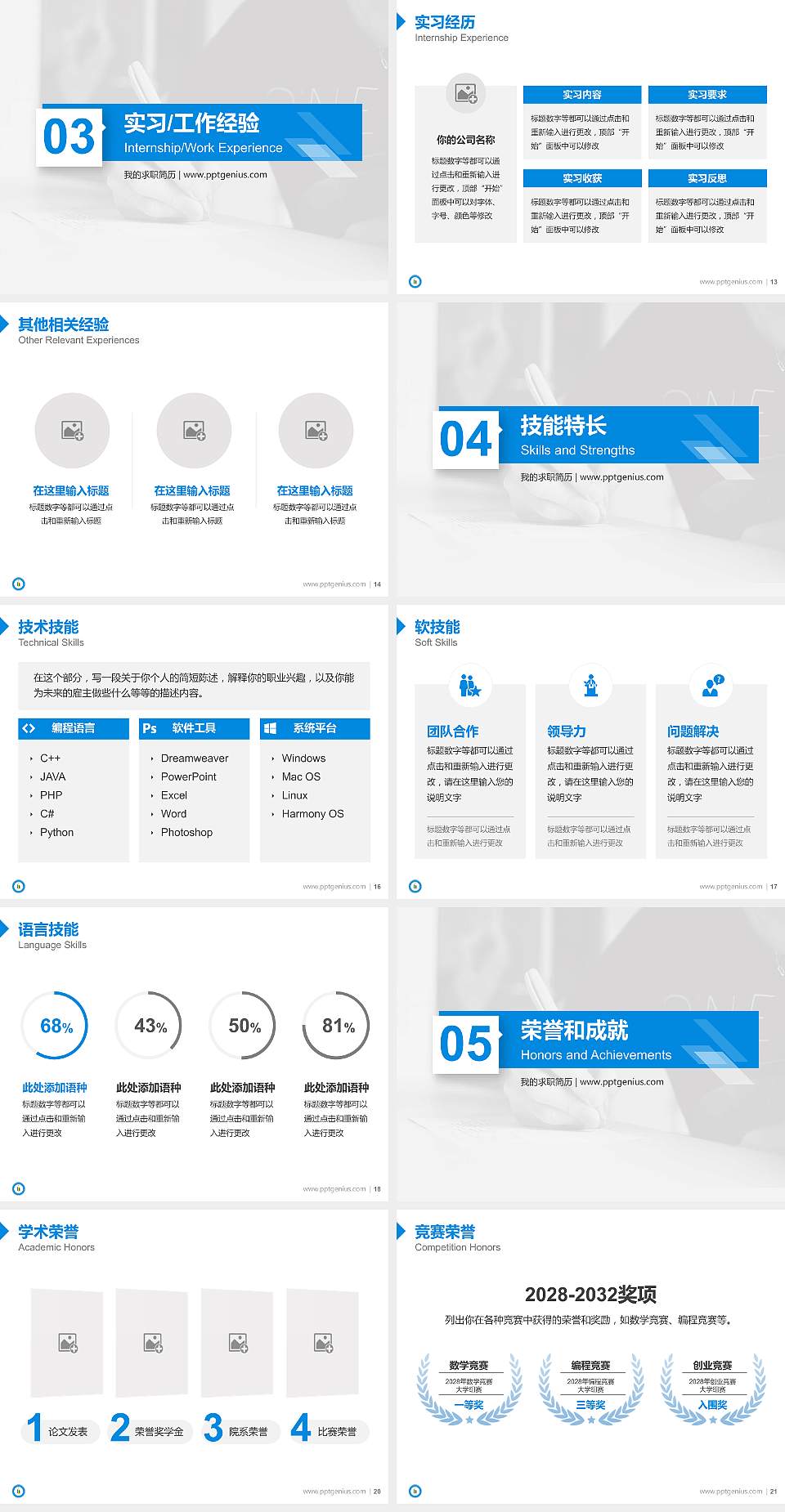 淮南职业技术学院教师/学生通用个人简历PPT模板下载4:3格式幻灯片预览图3