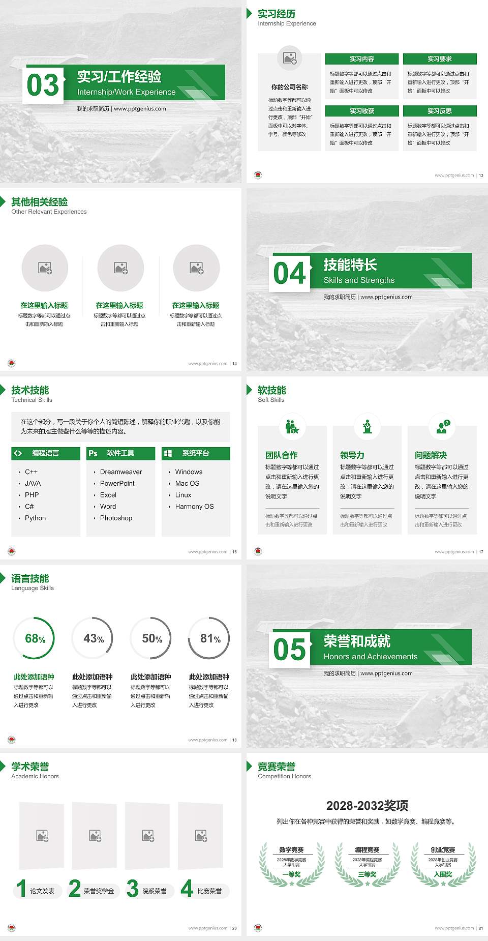 山西煤炭职业技术学院教师/学生通用个人简历PPT模板下载4:3格式幻灯片预览图3
