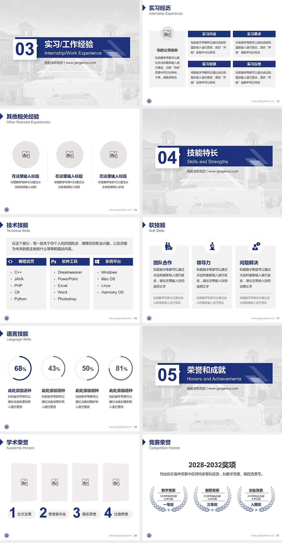 贵州电子科技职业学院教师/学生通用个人简历PPT模板下载4:3格式幻灯片预览图3