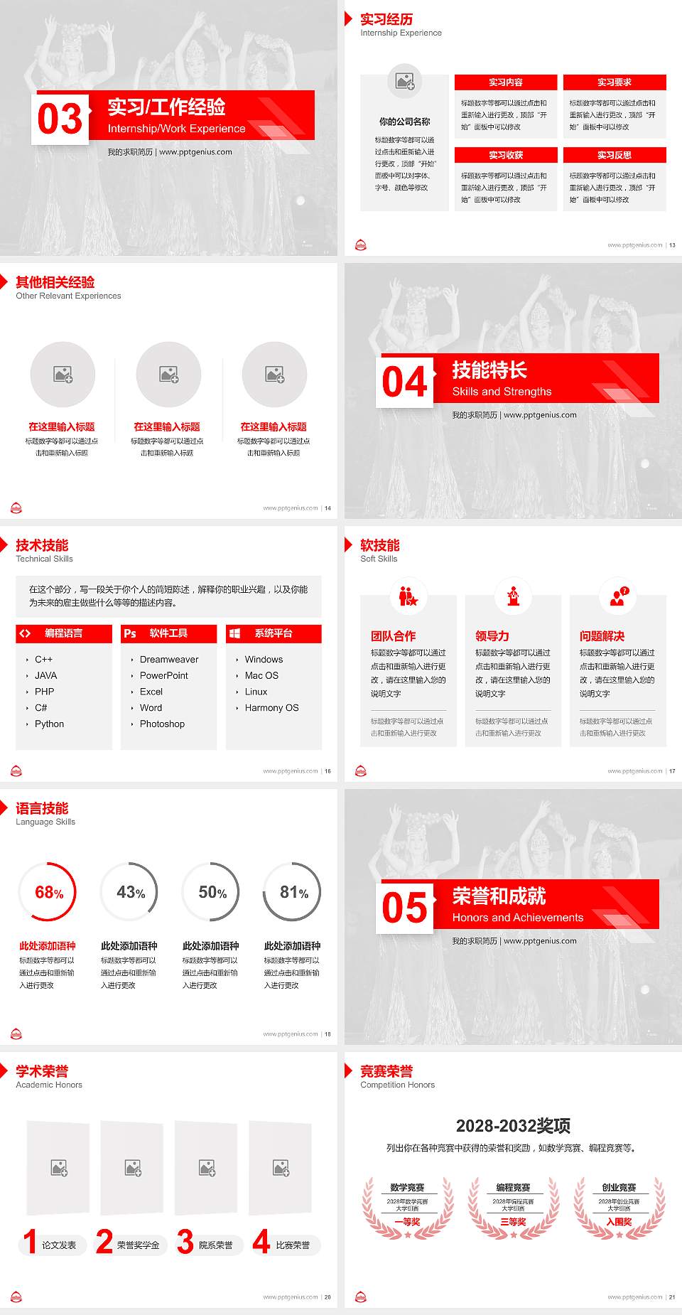 新疆艺术学院教师/学生通用个人简历PPT模板下载4:3格式幻灯片预览图3