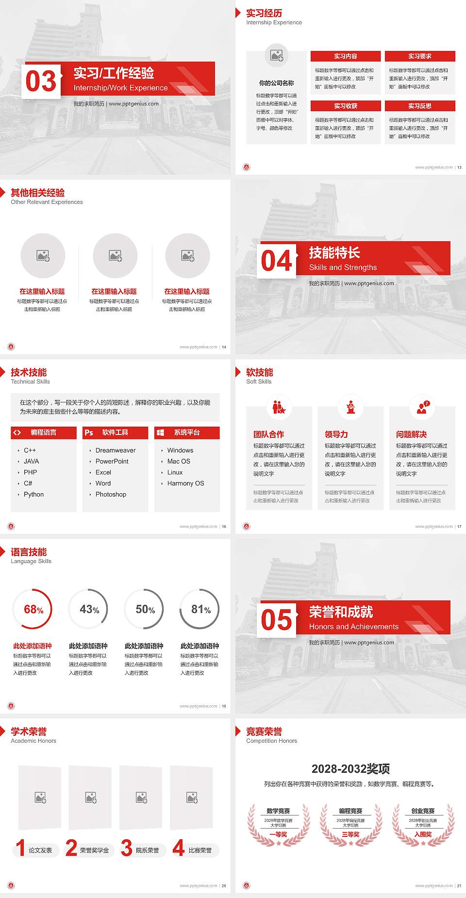 广东警官学院教师/学生通用个人简历PPT模板下载4:3格式幻灯片预览图3
