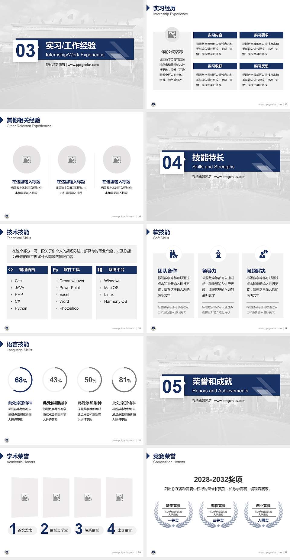 贵州警察学院教师/学生通用个人简历PPT模板下载4:3格式幻灯片预览图3