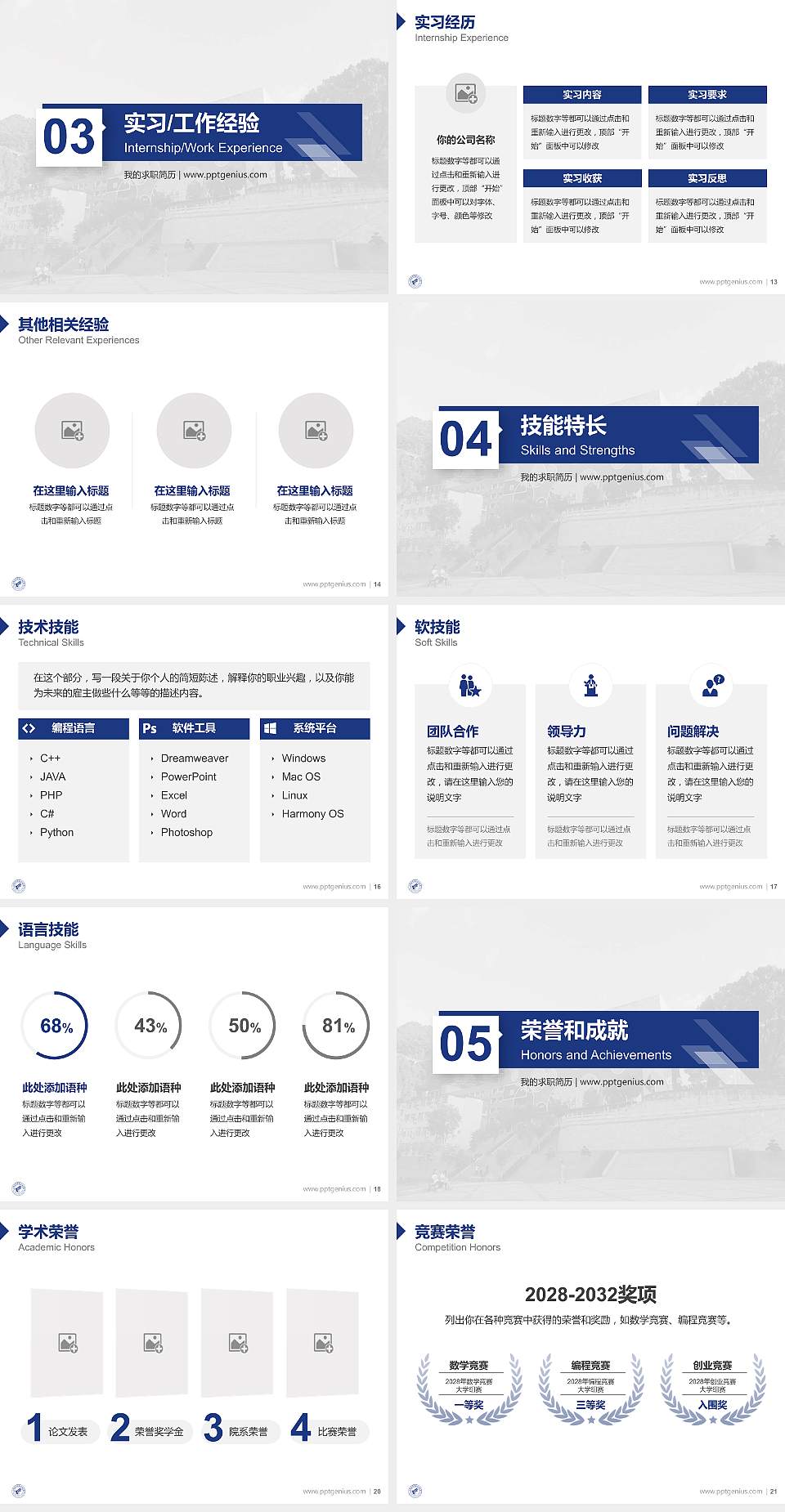 三明医学科技职业学院教师/学生通用个人简历PPT模板下载4:3格式幻灯片预览图3