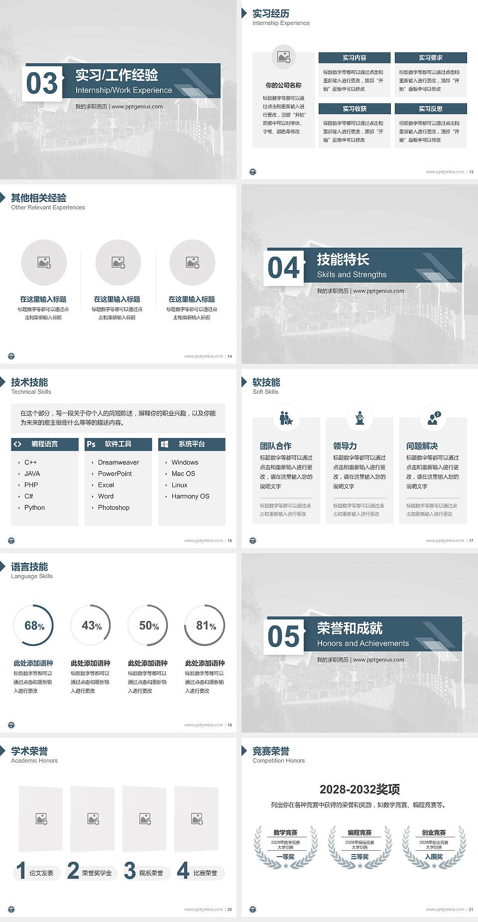 星海音乐学院教师/学生通用个人简历PPT模板下载4:3格式幻灯片预览图3