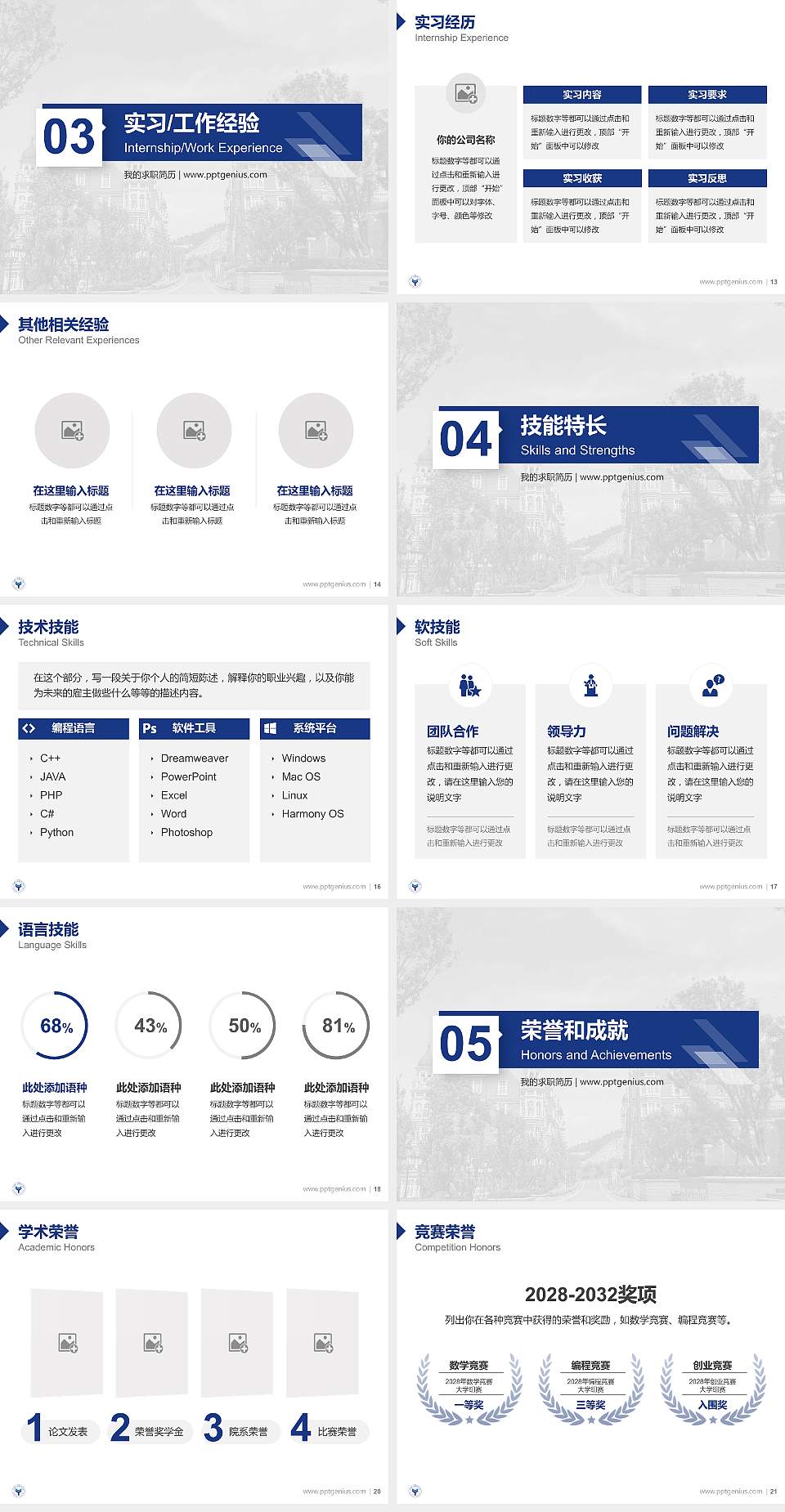 贵州应用技术职业学院教师/学生通用个人简历PPT模板下载4:3格式幻灯片预览图3