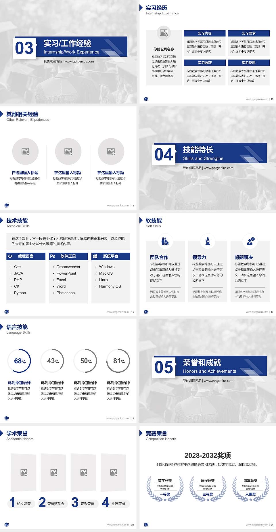 晋城职业技术学院教师/学生通用个人简历PPT模板下载4:3格式幻灯片预览图3