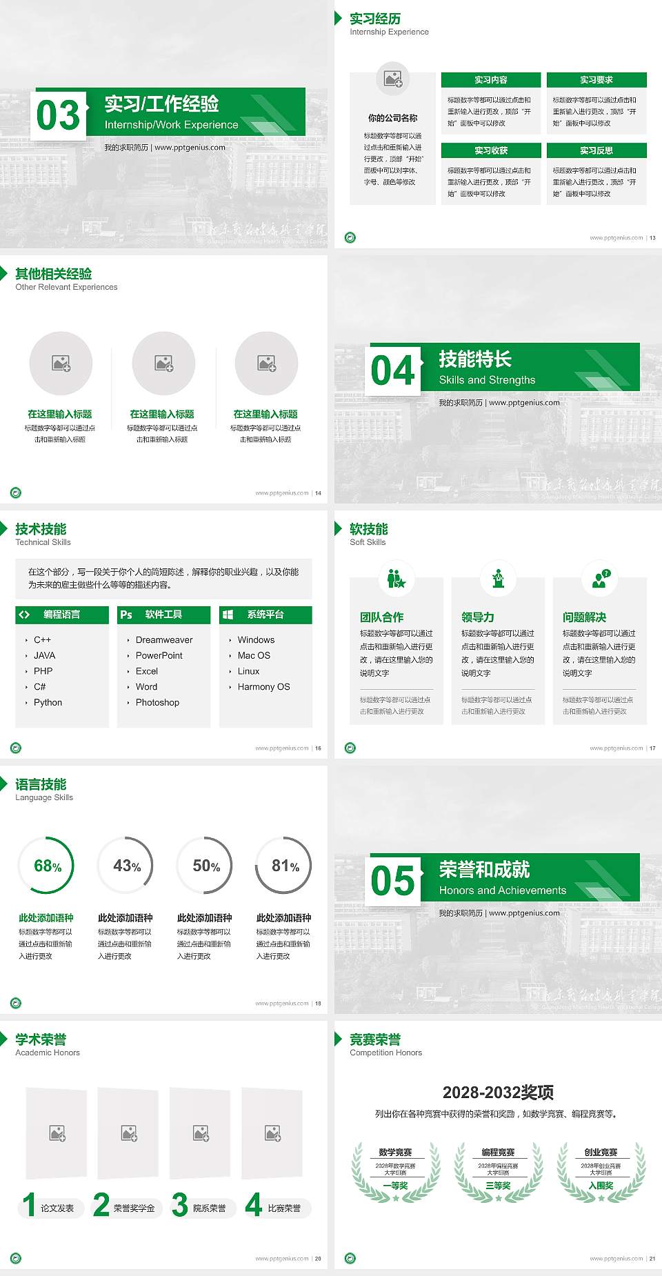 广东茂名健康职业学院教师/学生通用个人简历PPT模板下载4:3格式幻灯片预览图3