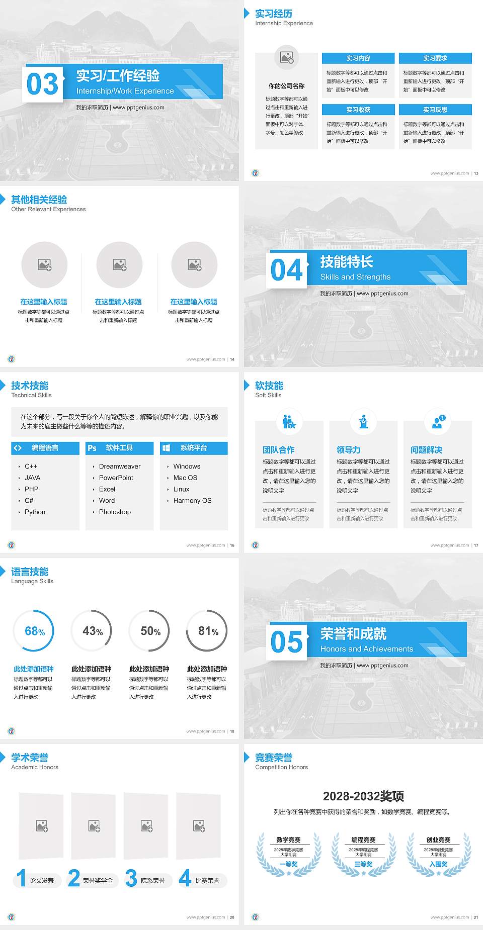贵州水利水电职业技术学院教师/学生通用个人简历PPT模板下载4:3格式幻灯片预览图3