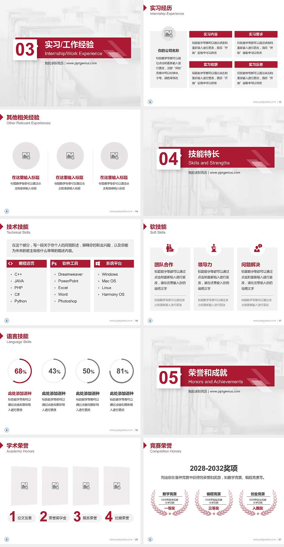唐山工业职业技术学院教师/学生通用个人简历PPT模板下载4:3格式幻灯片预览图3