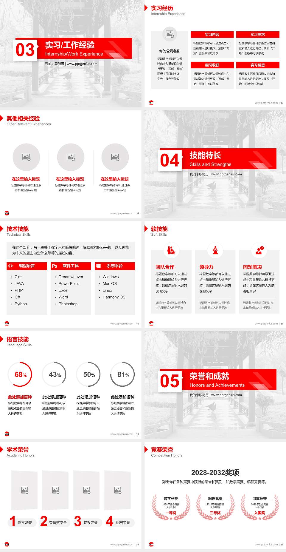 山西信息职业技术学院教师/学生通用个人简历PPT模板下载4:3格式幻灯片预览图3