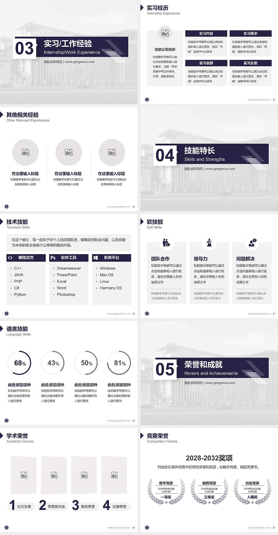 山西兴华职业学院教师/学生通用个人简历PPT模板下载4:3格式幻灯片预览图3