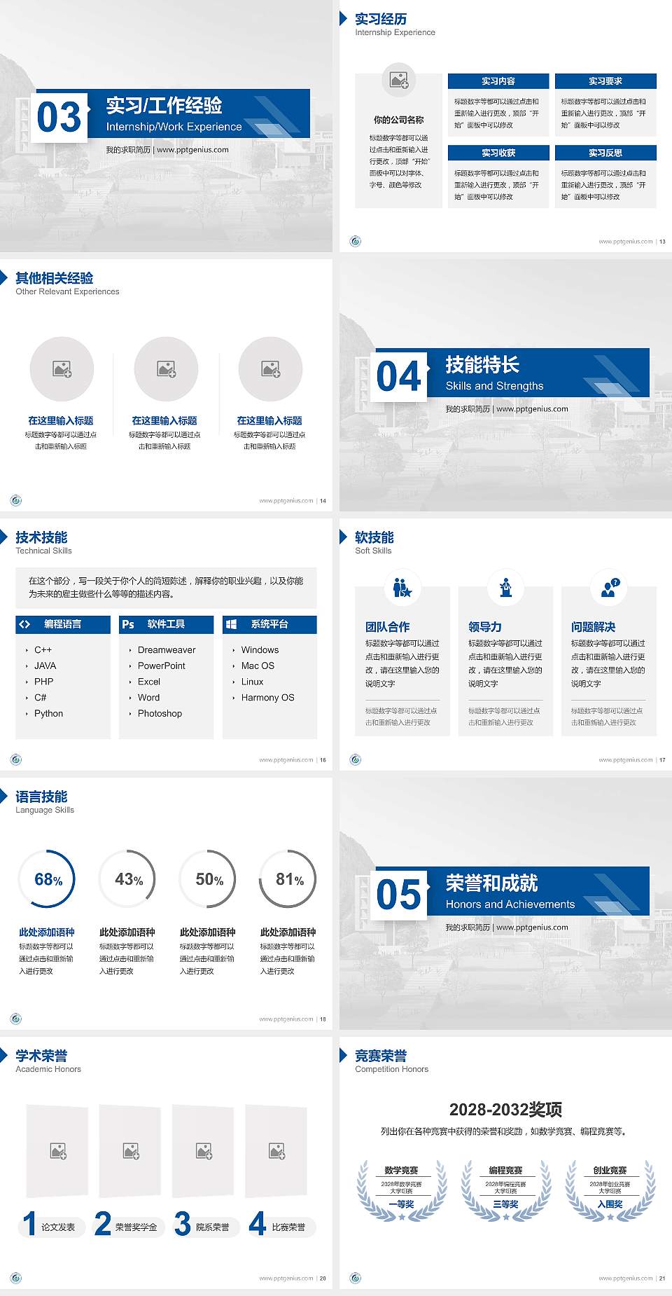 贵州健康职业学院教师/学生通用个人简历PPT模板下载4:3格式幻灯片预览图3