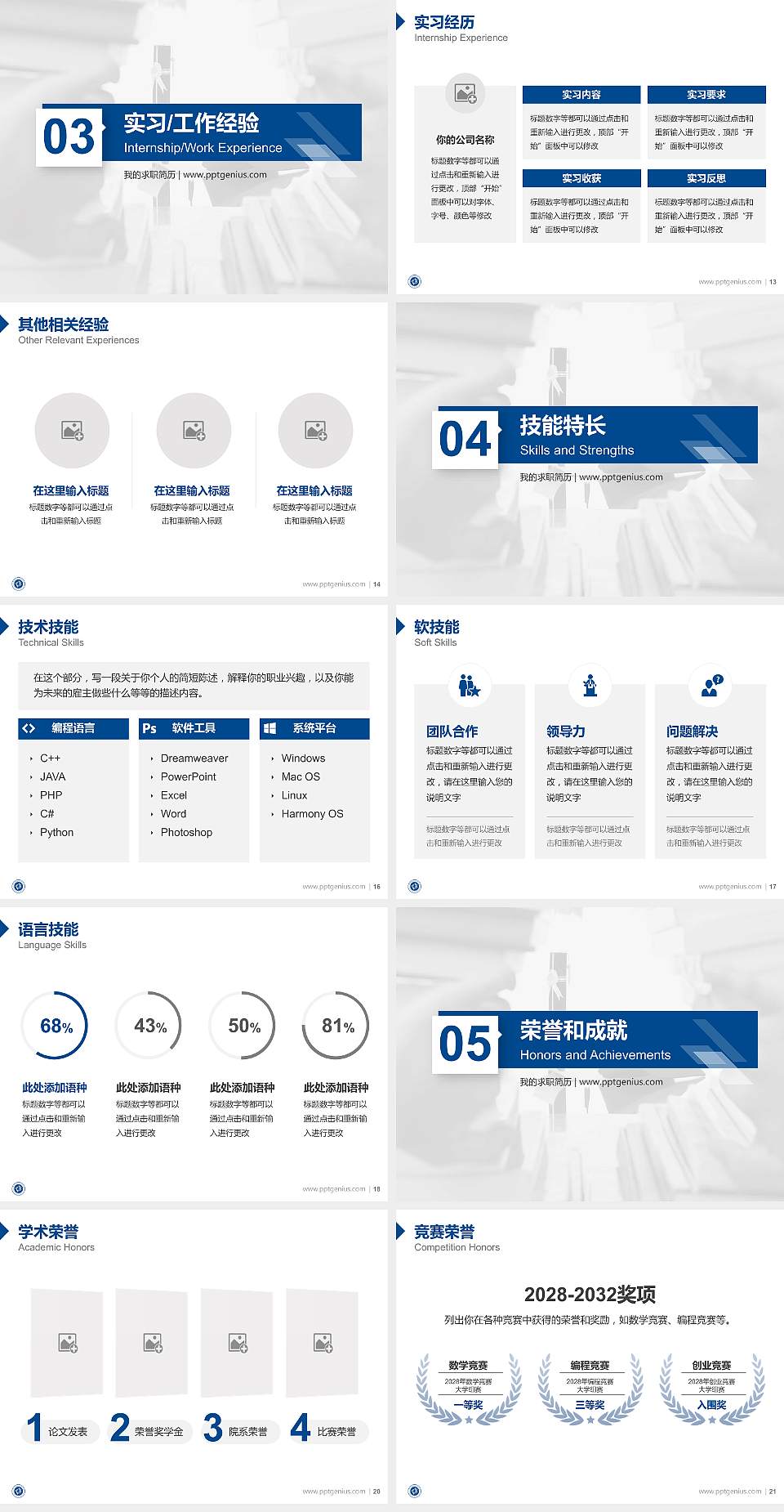 毕节职业技术学院教师/学生通用个人简历PPT模板下载4:3格式幻灯片预览图3