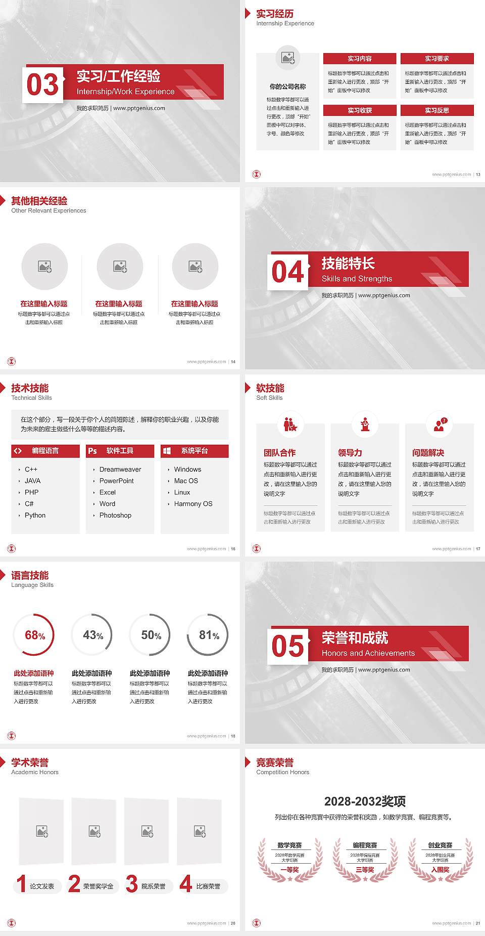 江西应用工程职业学院教师/学生通用个人简历PPT模板下载4:3格式幻灯片预览图3