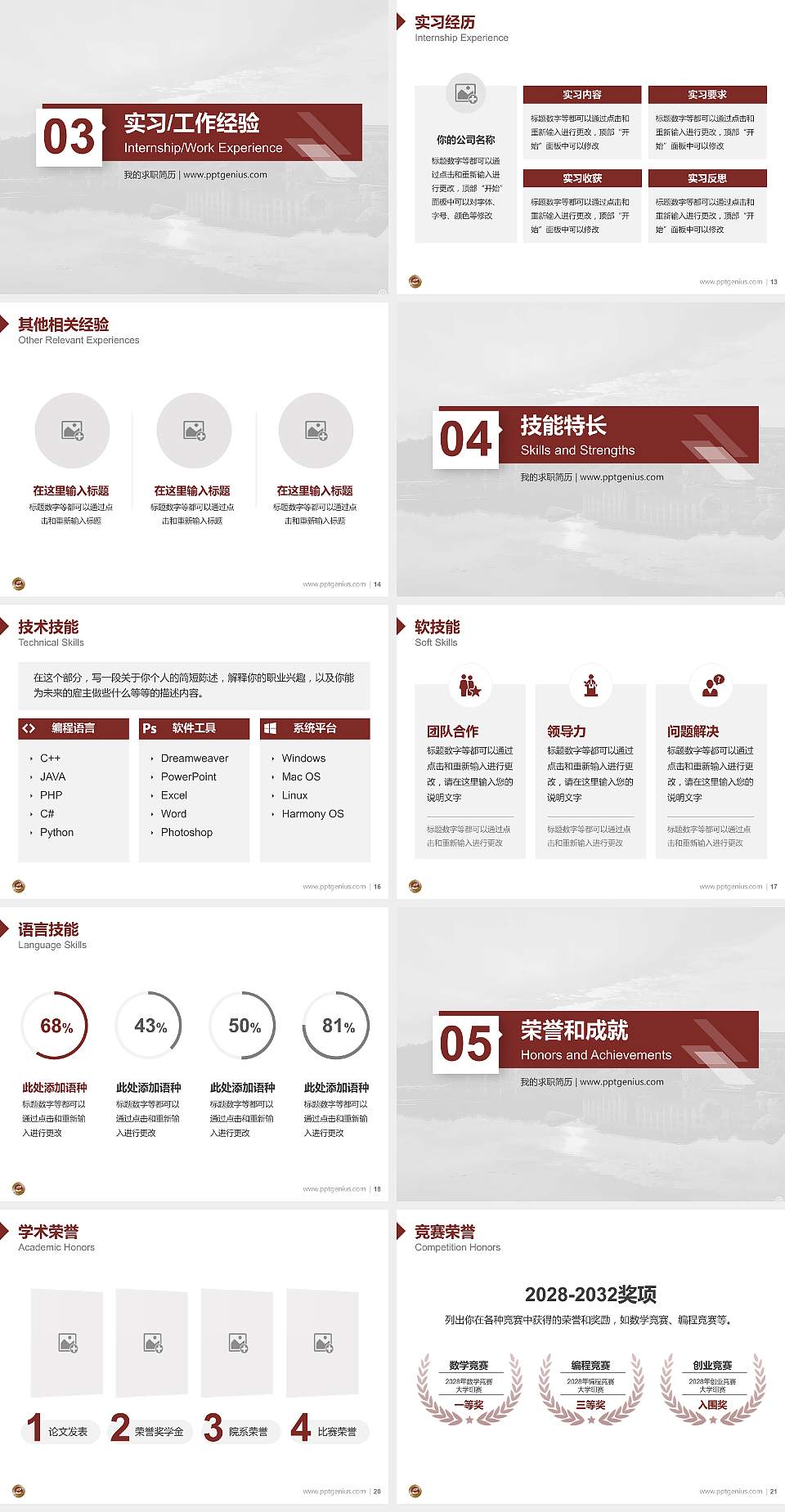 广西中医药大学赛恩斯新医药学院教师/学生通用个人简历PPT模板下载4:3格式幻灯片预览图3