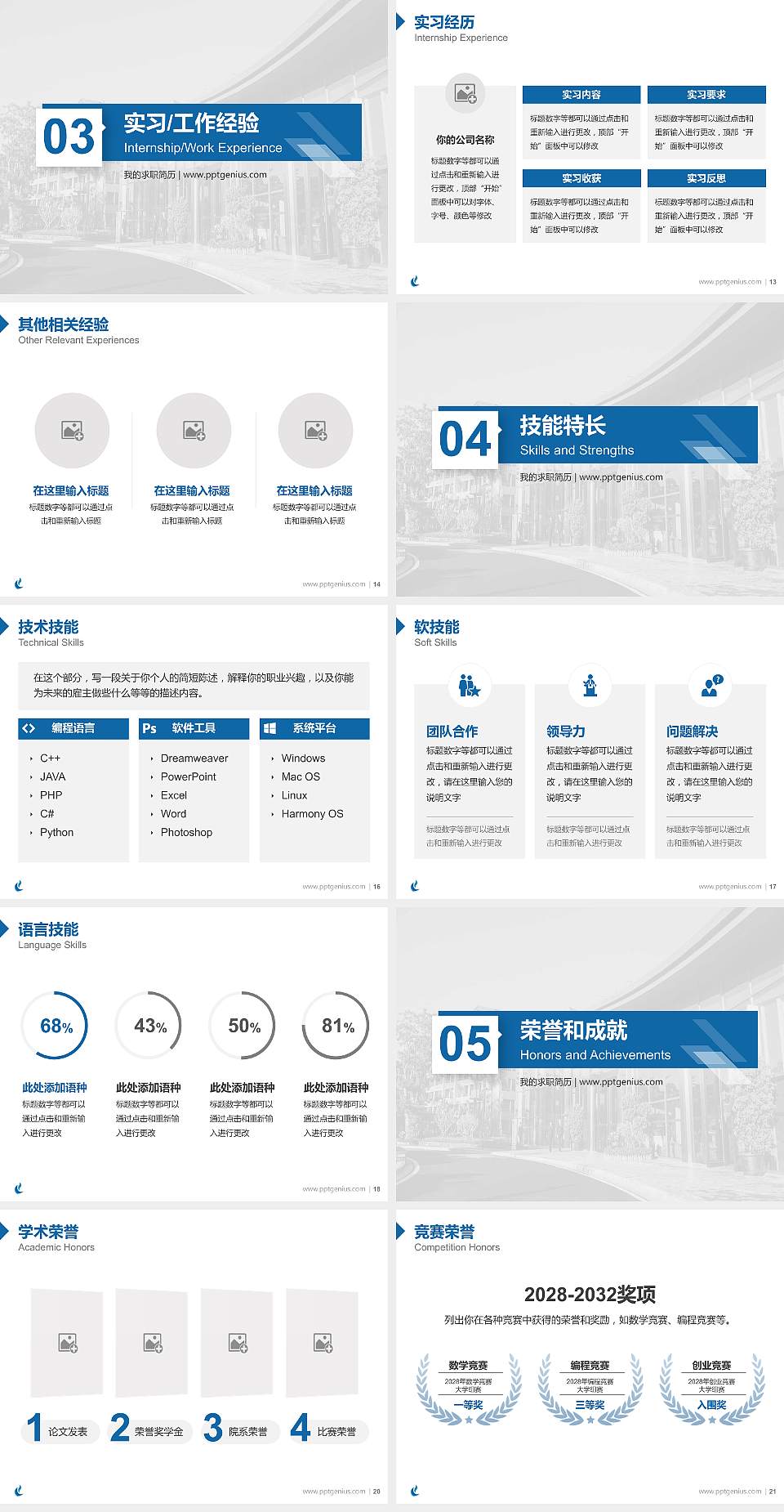 三亚中瑞酒店管理职业学院教师/学生通用个人简历PPT模板下载4:3格式幻灯片预览图3