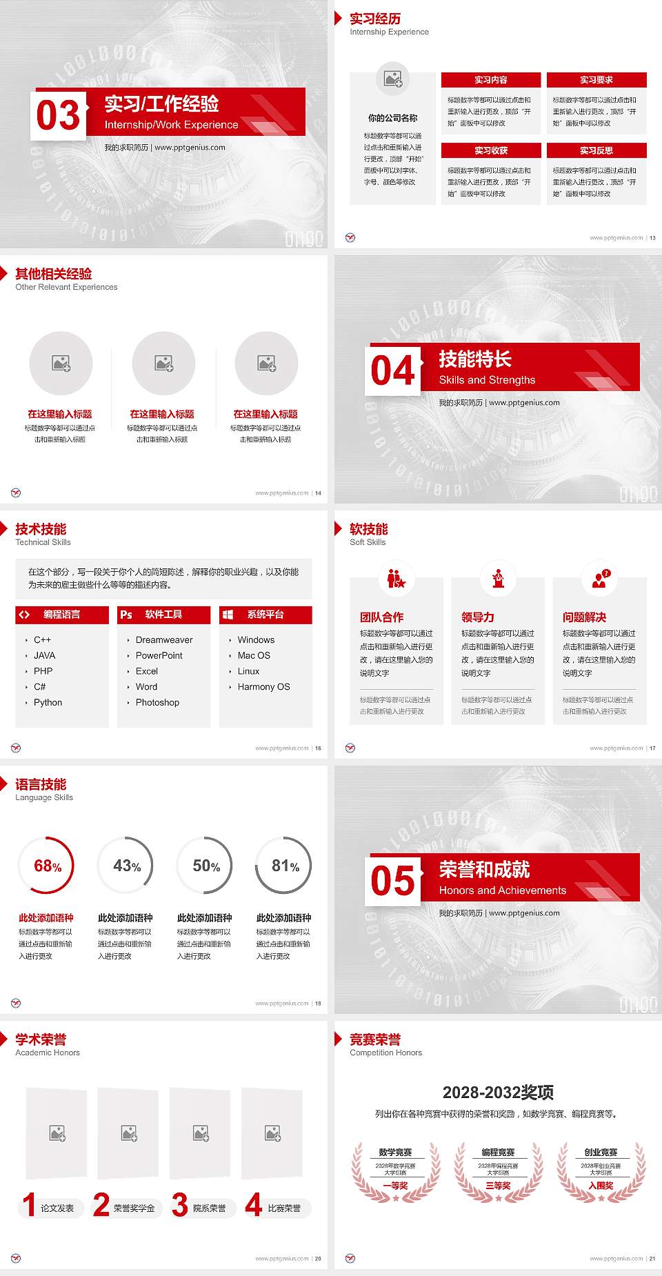 上饶职业技术学院教师/学生通用个人简历PPT模板下载4:3格式幻灯片预览图3