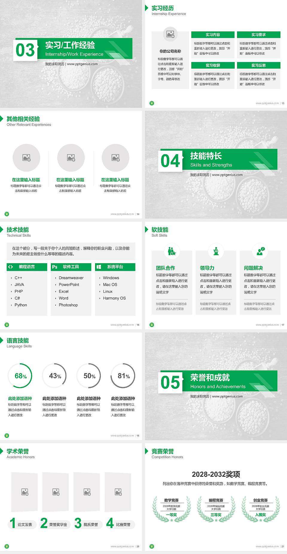 安徽粮食工程职业学院教师/学生通用个人简历PPT模板下载4:3格式幻灯片预览图3