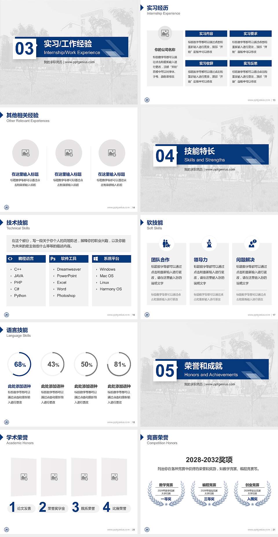 漯河医学高等专科学校教师/学生通用个人简历PPT模板下载4:3格式幻灯片预览图3
