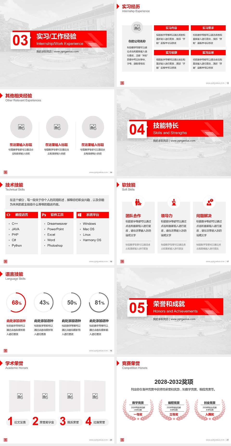 中国美术学院教师/学生通用个人简历PPT模板下载4:3格式幻灯片预览图3