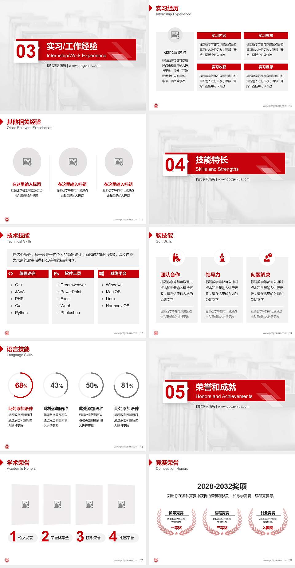 晋中职业技术学院教师/学生通用个人简历PPT模板下载4:3格式幻灯片预览图3