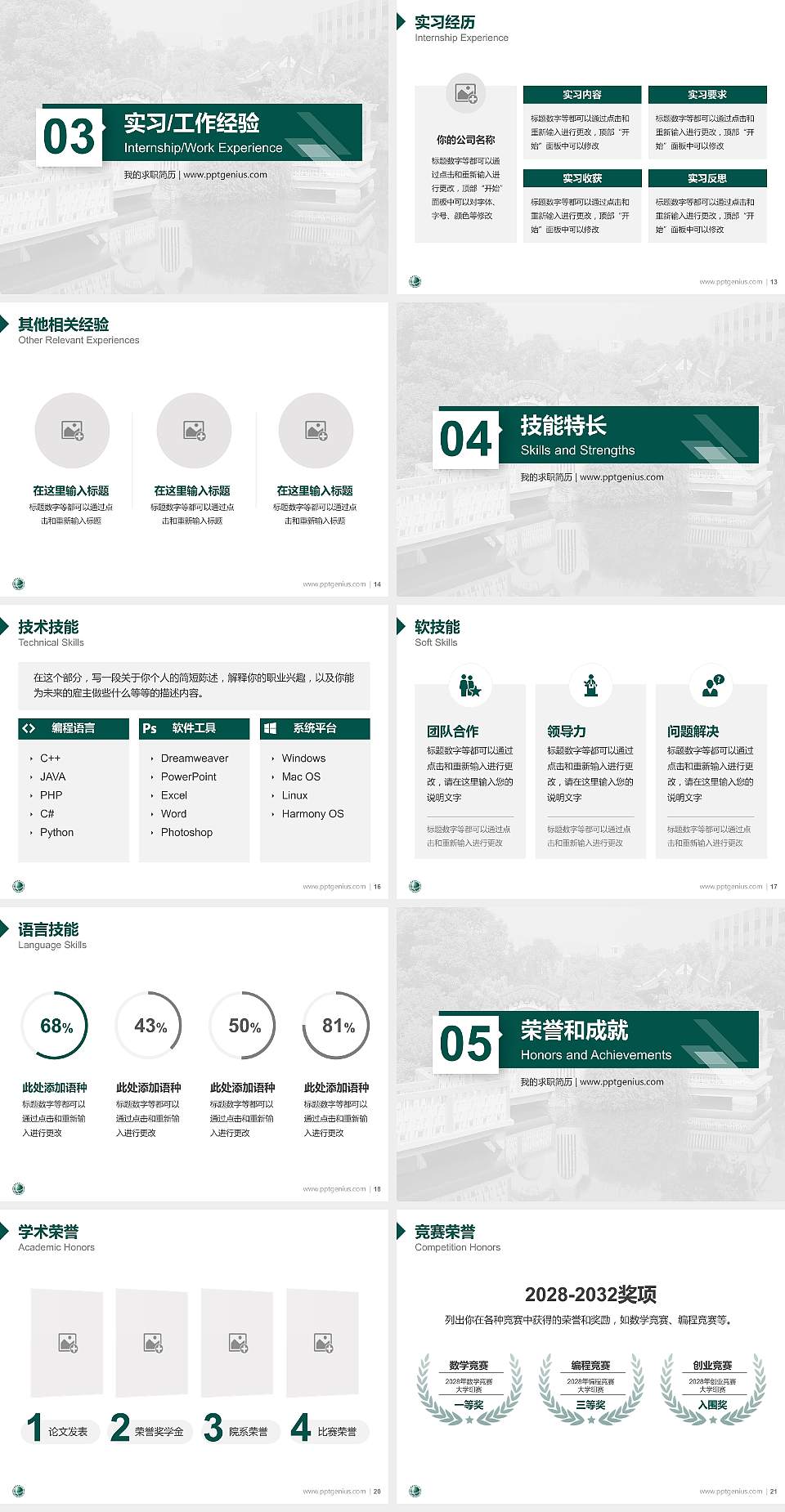 江西电力职业技术学院教师/学生通用个人简历PPT模板下载4:3格式幻灯片预览图3