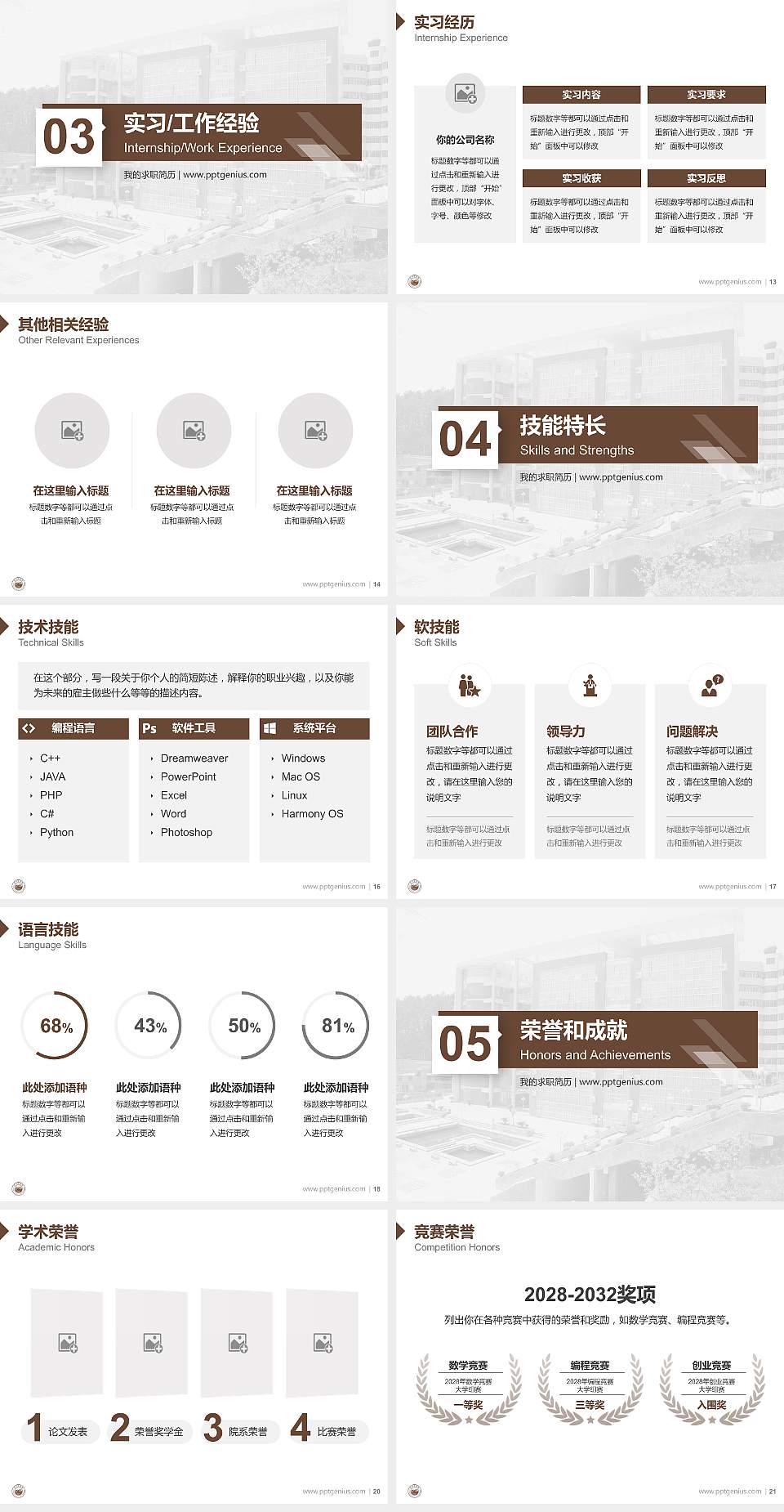 贵州商学院教师/学生通用个人简历PPT模板下载4:3格式幻灯片预览图3