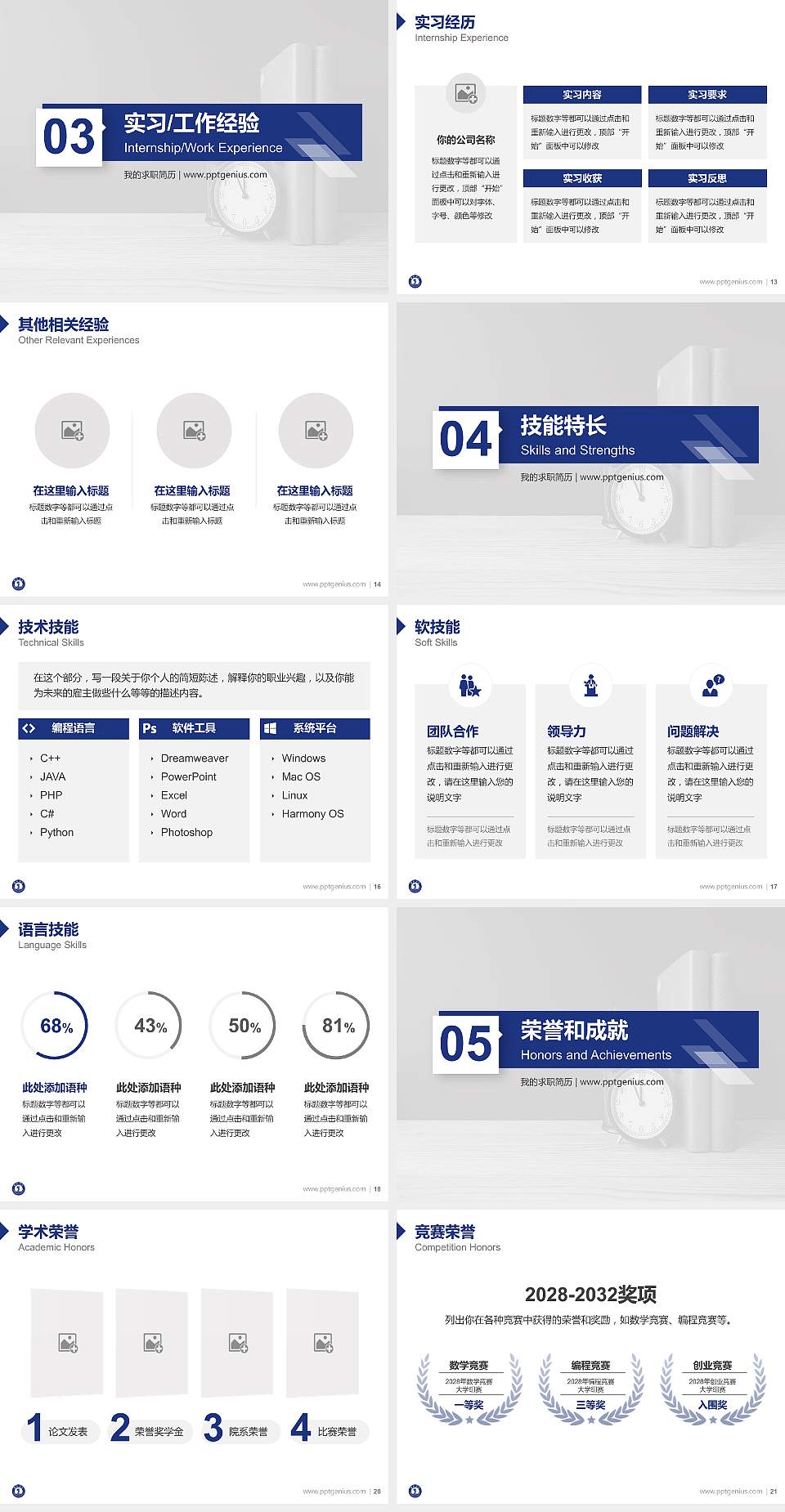 铜仁学院教师/学生通用个人简历PPT模板下载4:3格式幻灯片预览图3