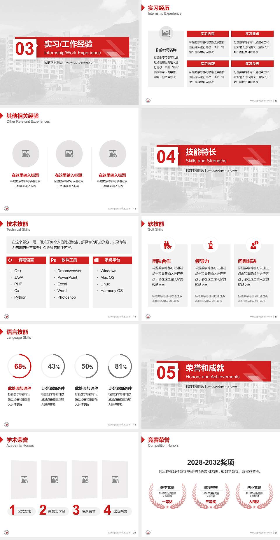 广东新安职业技术学院教师/学生通用个人简历PPT模板下载4:3格式幻灯片预览图3