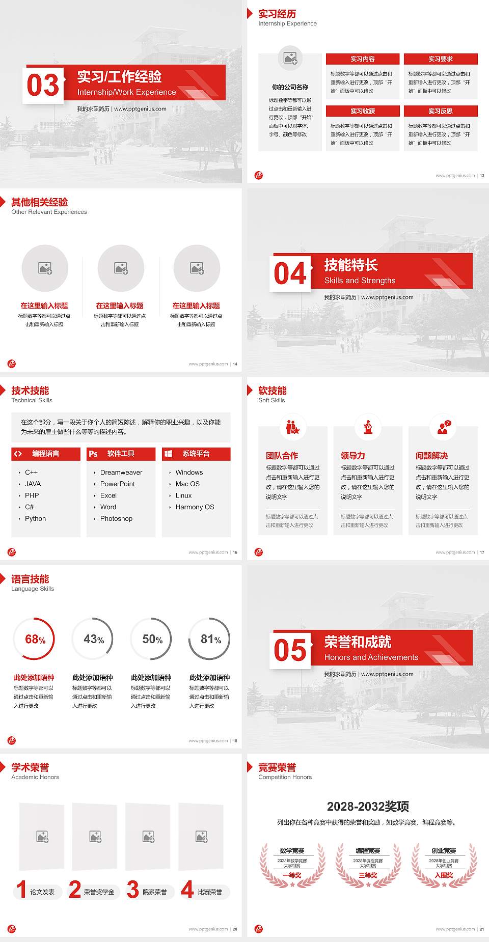 平顶山工业职业技术学院教师/学生通用个人简历PPT模板下载4:3格式幻灯片预览图3