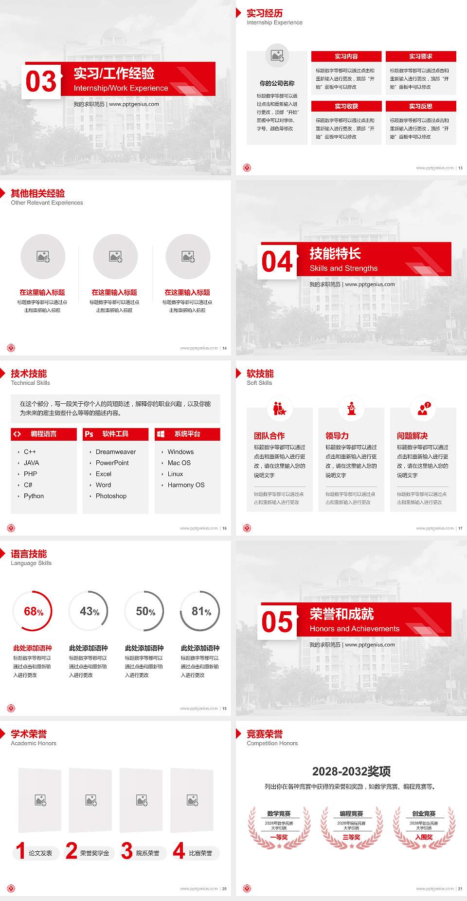 泉州医学高等专科学校教师/学生通用个人简历PPT模板下载4:3格式幻灯片预览图3