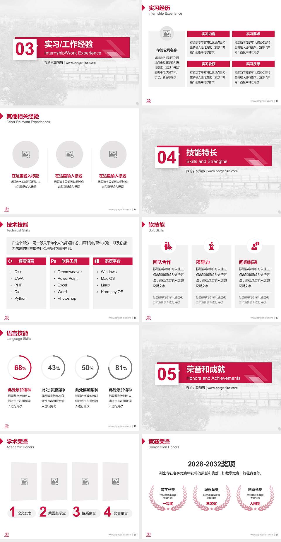 潍坊工程职业学院教师/学生通用个人简历PPT模板下载4:3格式幻灯片预览图3