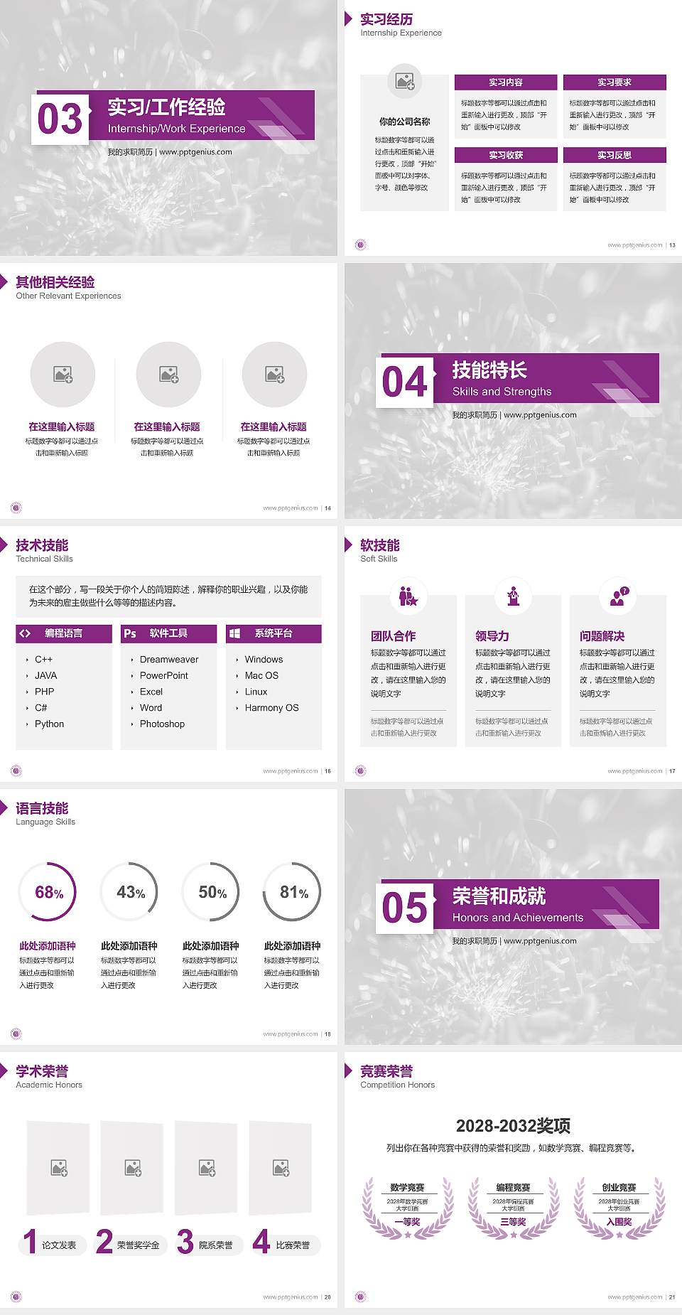 湖南冶金职业技术学院教师/学生通用个人简历PPT模板下载4:3格式幻灯片预览图3
