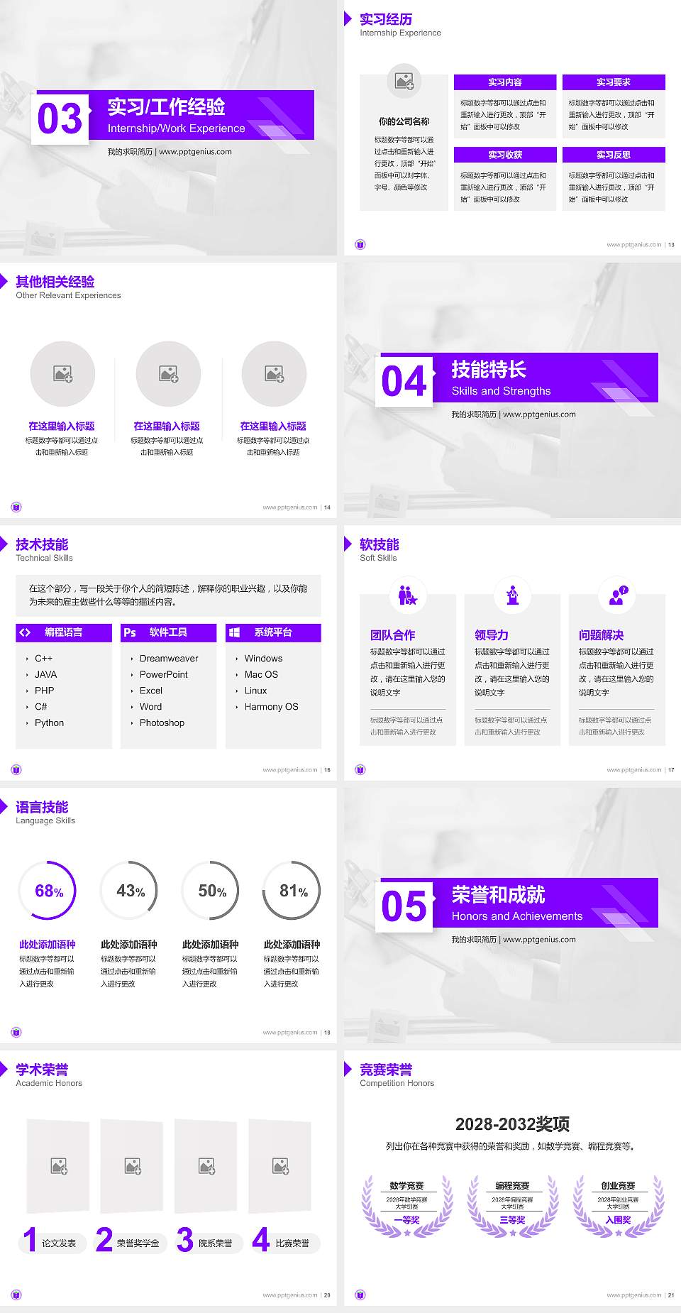 潍坊护理职业学院教师/学生通用个人简历PPT模板下载4:3格式幻灯片预览图3