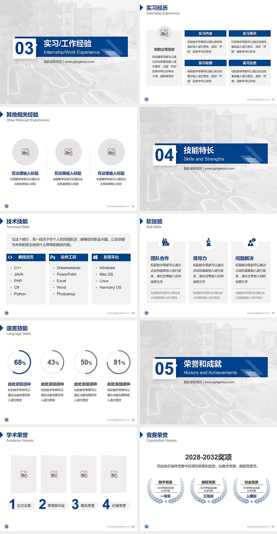 安顺职业技术学院教师/学生通用个人简历PPT模板下载4:3格式幻灯片预览图3