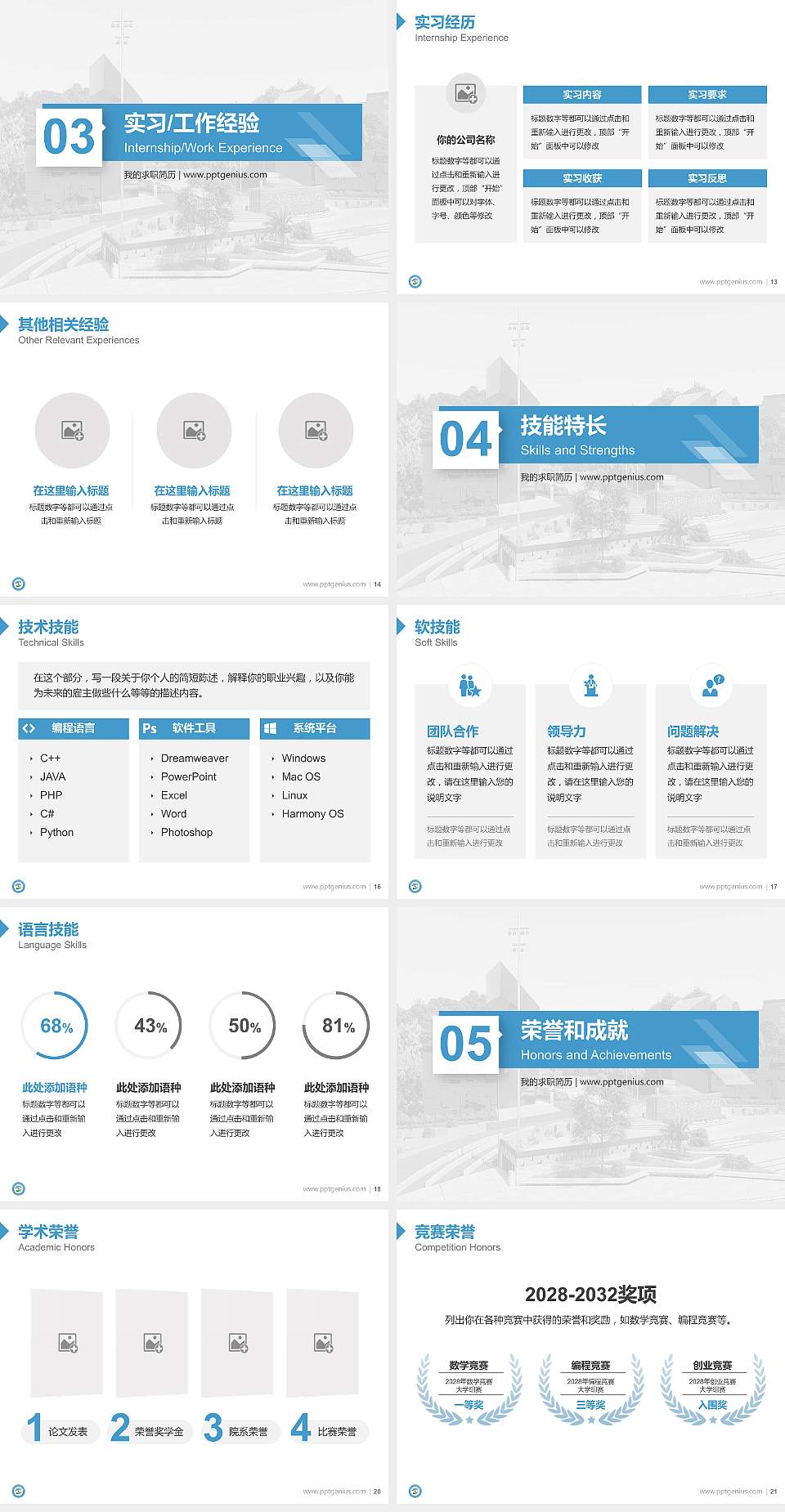 成都理工大学工程技术学院教师/学生通用个人简历PPT模板下载4:3格式幻灯片预览图3