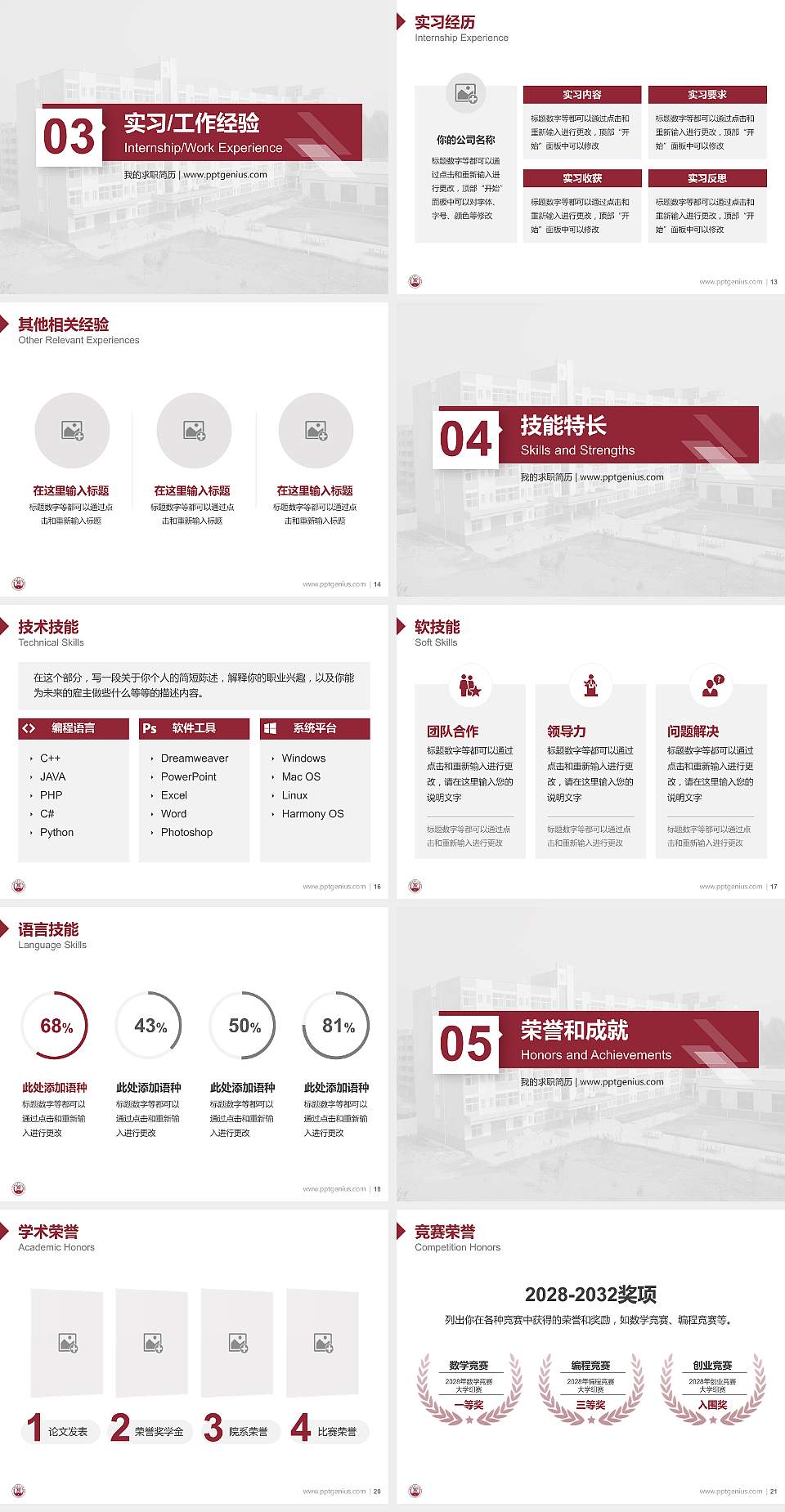 许昌陶瓷职业学院教师/学生通用个人简历PPT模板下载4:3格式幻灯片预览图3
